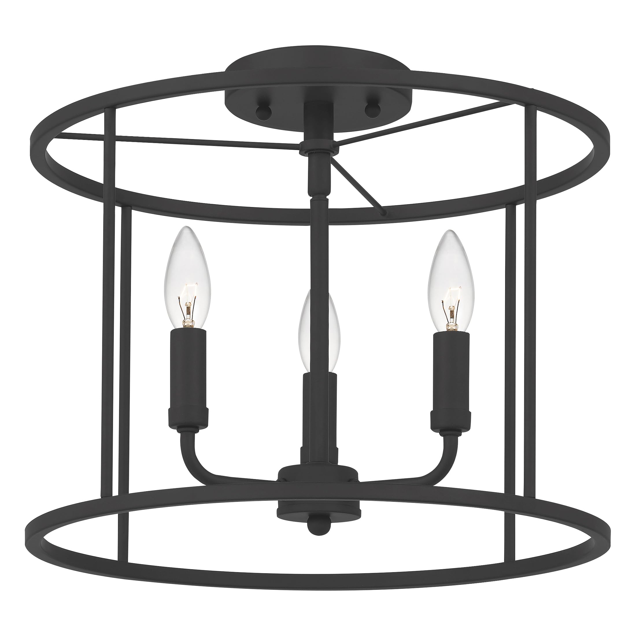 Quoizel Abner 3-Light Matte Black Semi-Flush Mount Ceiling Light Fixture - Modern Lighting for Bedroom, Kitchen, Hallway & Entryway