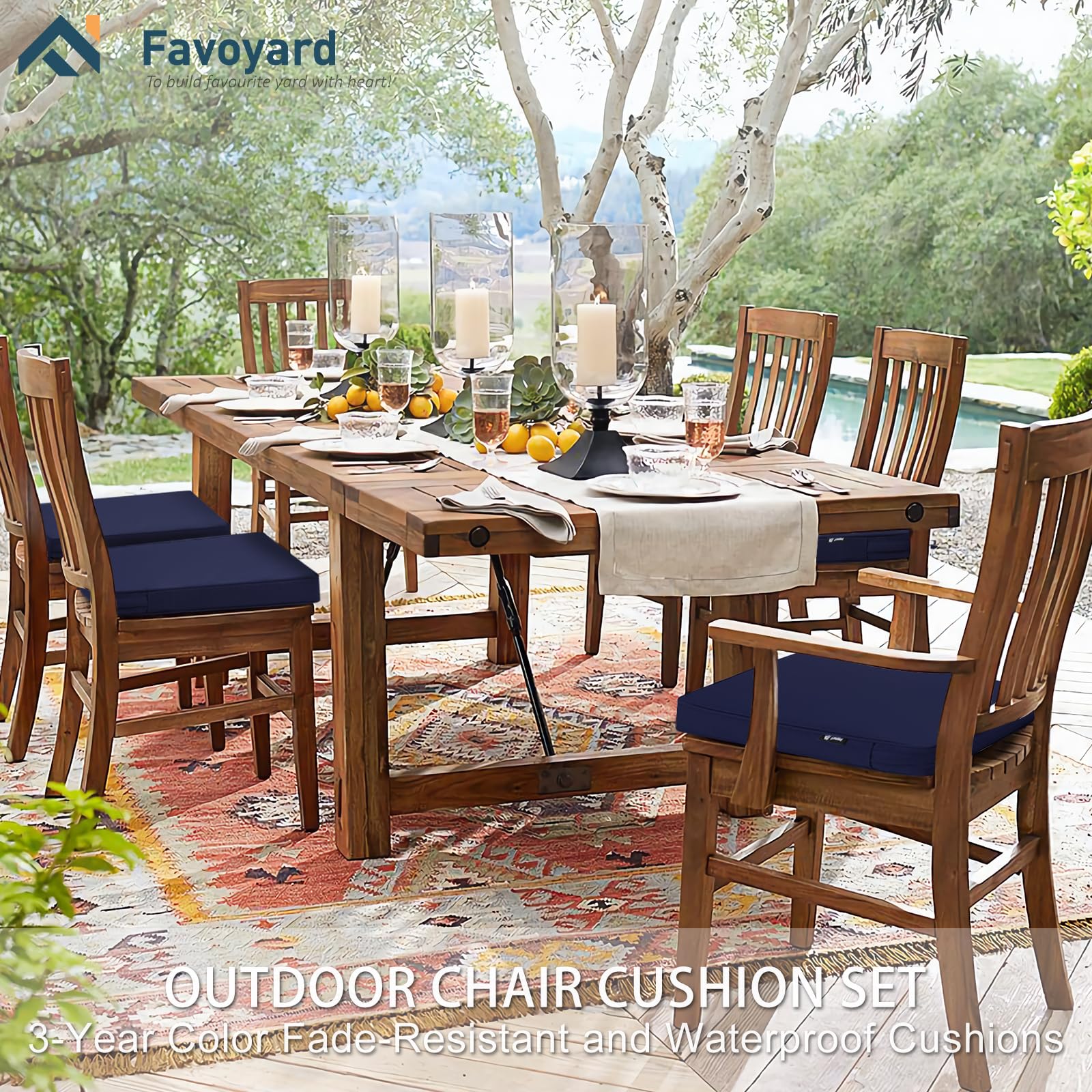 Favoyard 19x19 Inch Outdoor Chair Cushions Set of 4 - Waterproof Patio Furniture Cushions with Hidden Zipper & Straps, Fade Resistant for 3 Years - Perfect for Dining Chairs, Garden Seating, Poolside Lounging and Backyard Relaxation