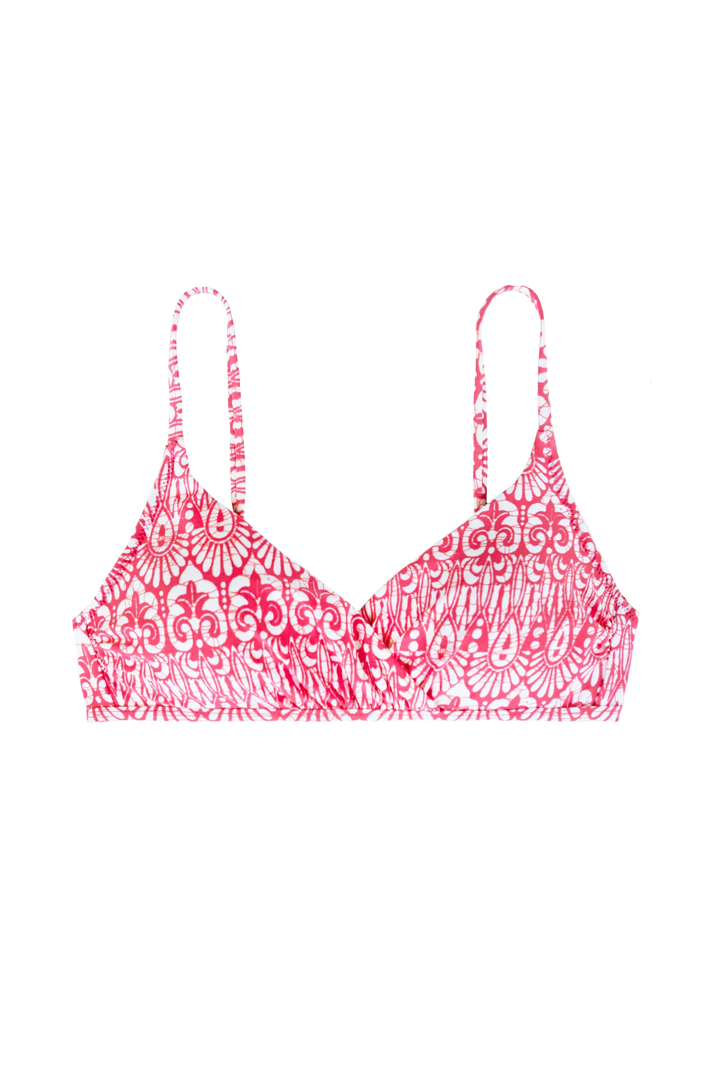 Island Batik Pink Shirred Crossover Bra - Comfortable Wireless Support for Yoga, Lounge & Everyday Wear