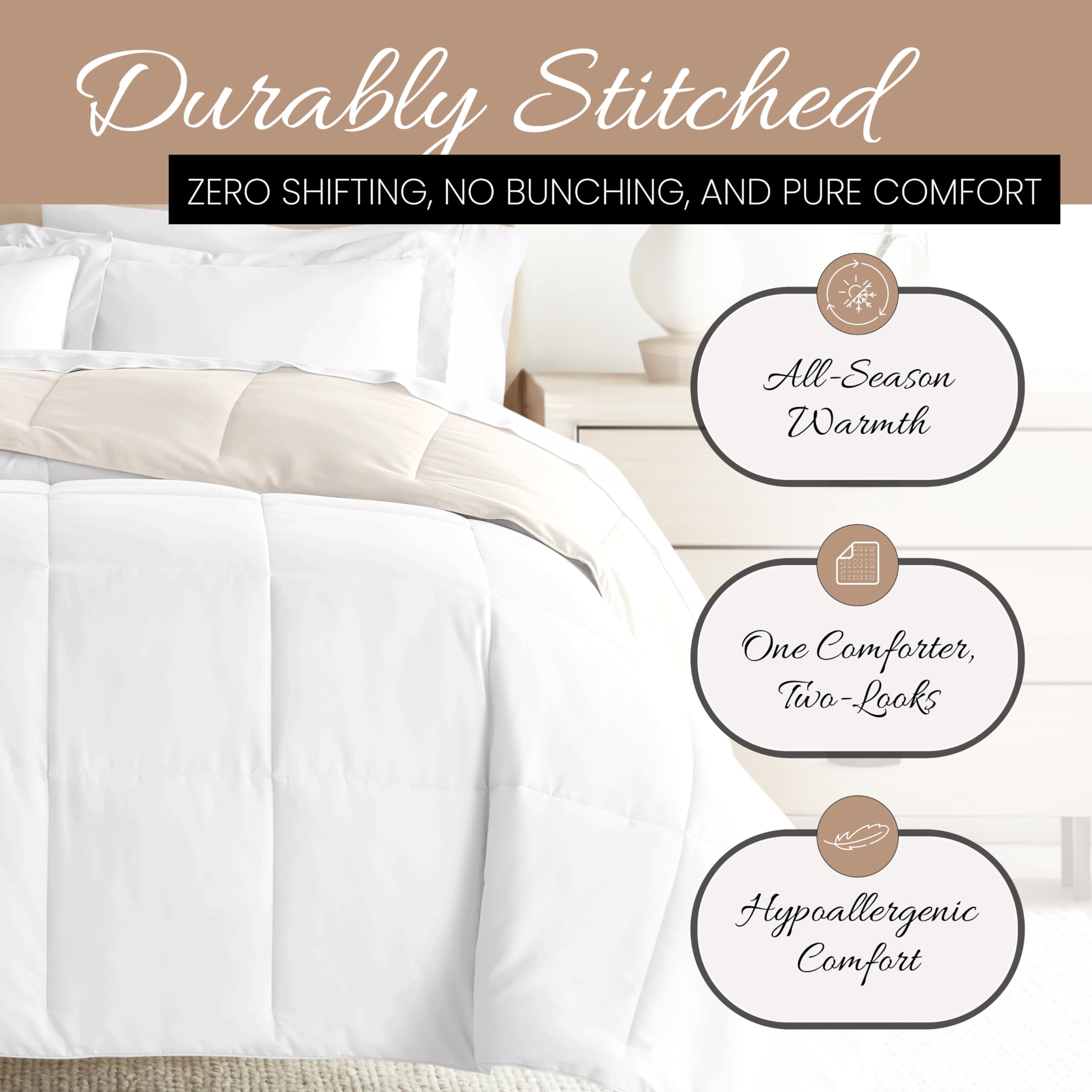 Luxury Reversible King Size Comforter Set (3 Piece) - Soft & Lightweight Down Alternative Bedding - Includes King Comforter & 2 Pillow Shams - Perfect for Master Bedroom, Guest Room & Cozy Home Decor