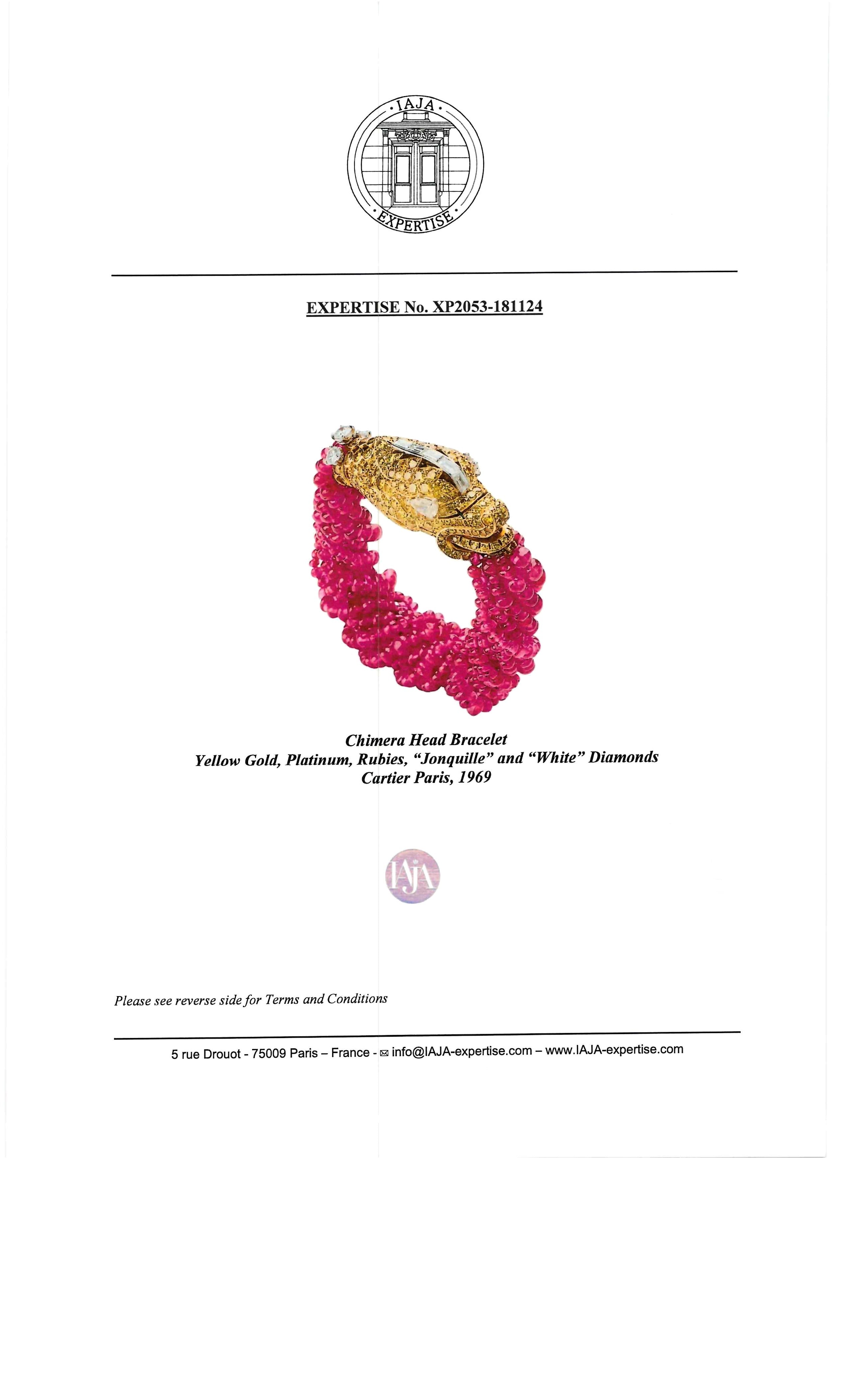 Cartier Paris Diamond & Ruby Chimera Head Bracelet - Luxury Jewelry for Women, Elegant Gift for Special Occasions