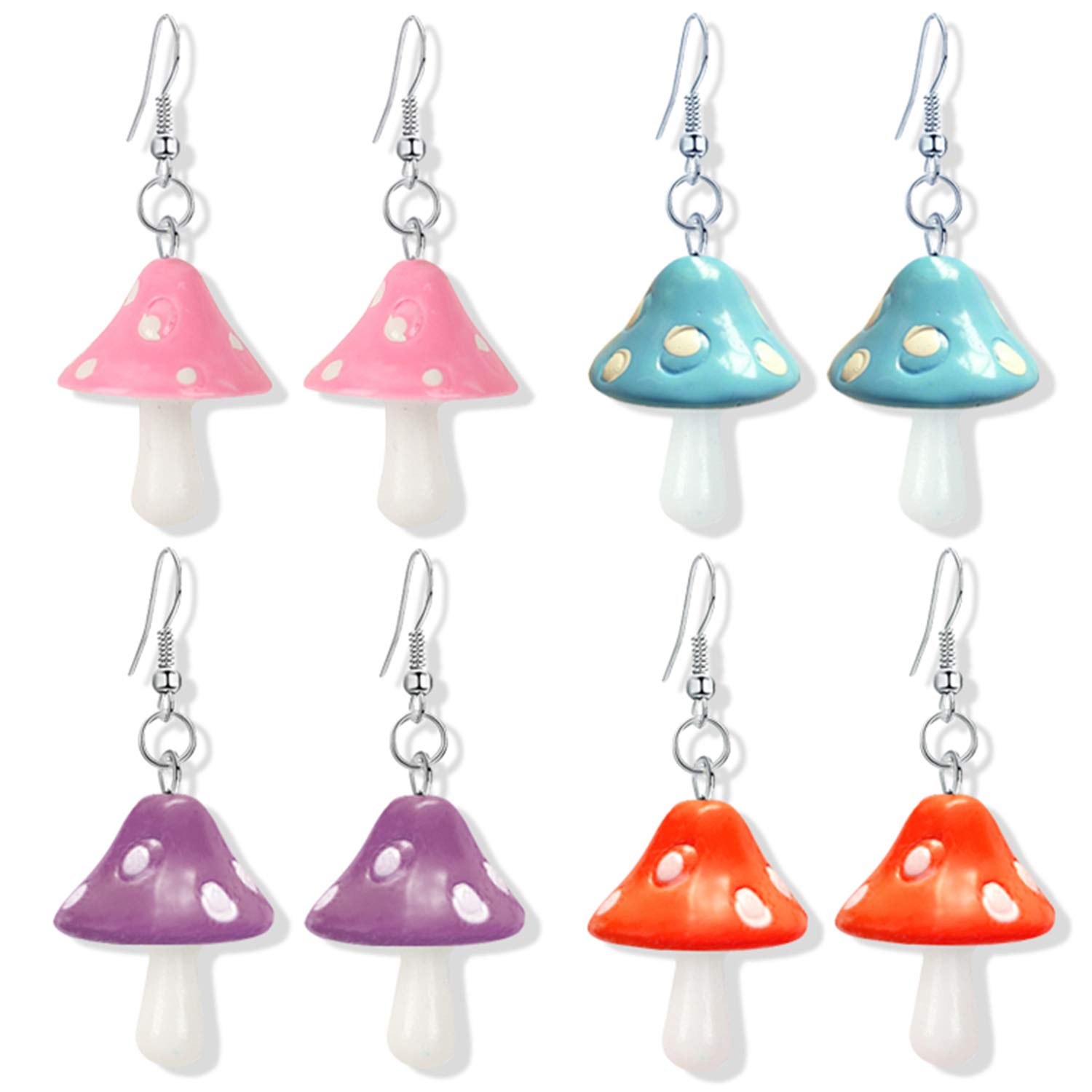 DAMLENG 4 Pairs Handmade Colorful Mushroom Drop Earrings for Women - Boho Chic Dangle Pendant Jewelry Set for Girls, Teens & Adults | Perfect for Festivals, Parties & Everyday Wear