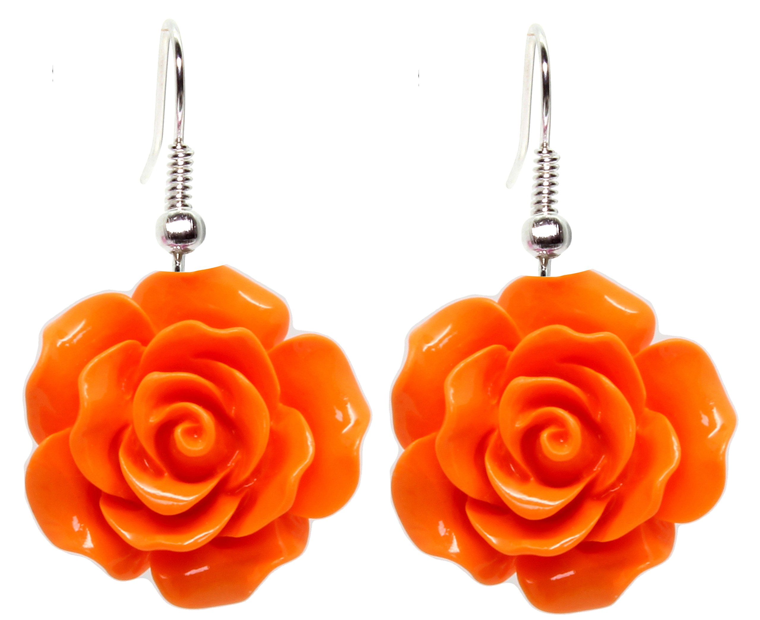 Bluebubble ENGLISH ROSE 22mm Citrus Orange Carved Rose Dangle Earrings with Gift Card - Elegant Vintage Jewelry for Women, Perfect for Weddings, Parties & Special Occasions