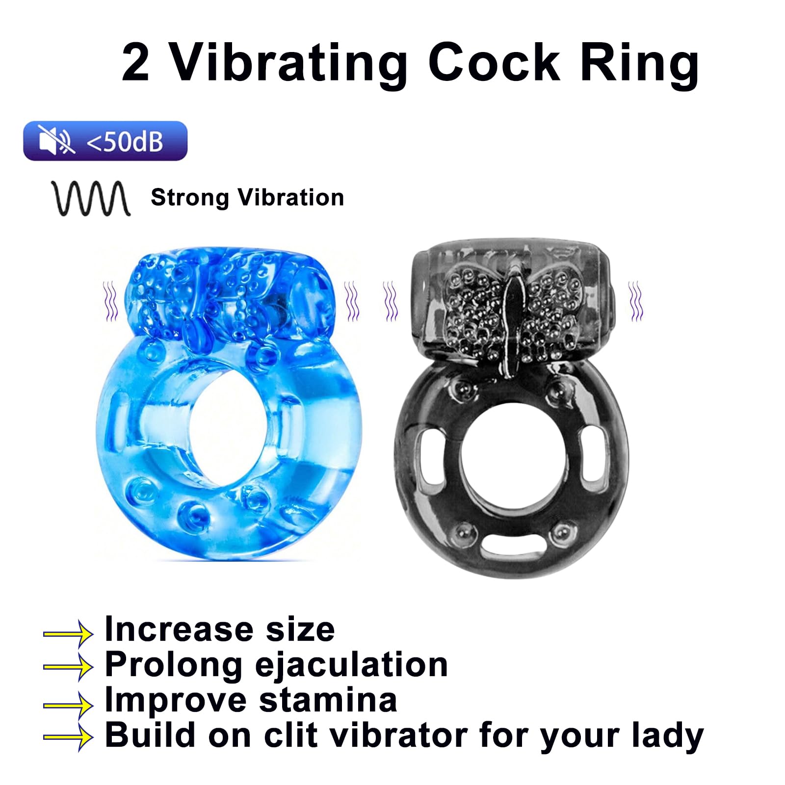 Vibrating Cock Ring - Silicone Penis Ring for G-Spot & Clitoral Stimulation, Enhances Erection for Longer & Stronger Performance - Adult Male Sex Toy (Blue & Black) - Perfect for Couples Play & Solo Pleasure