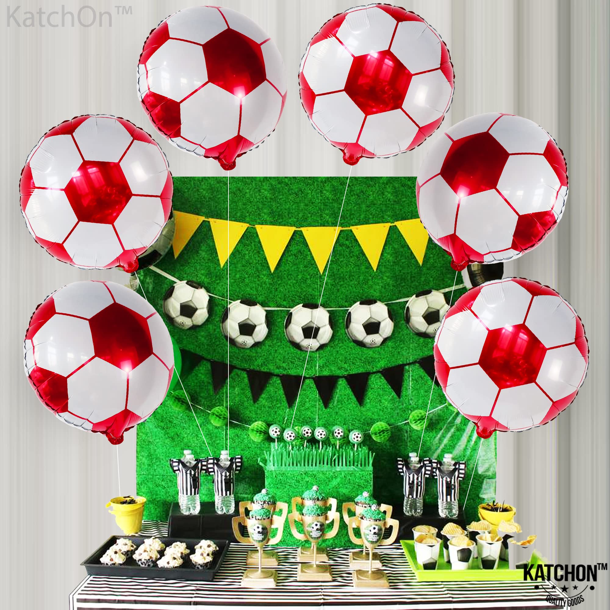 KatchOn 18 Inch Red Soccer Balloons - Pack of 6 | Mylar Soccer Ball Balloons for Party Decorations, Homecoming, Birthday & Themed Events | Perfect for Soccer Parties, Team Celebrations & Game Day Decor