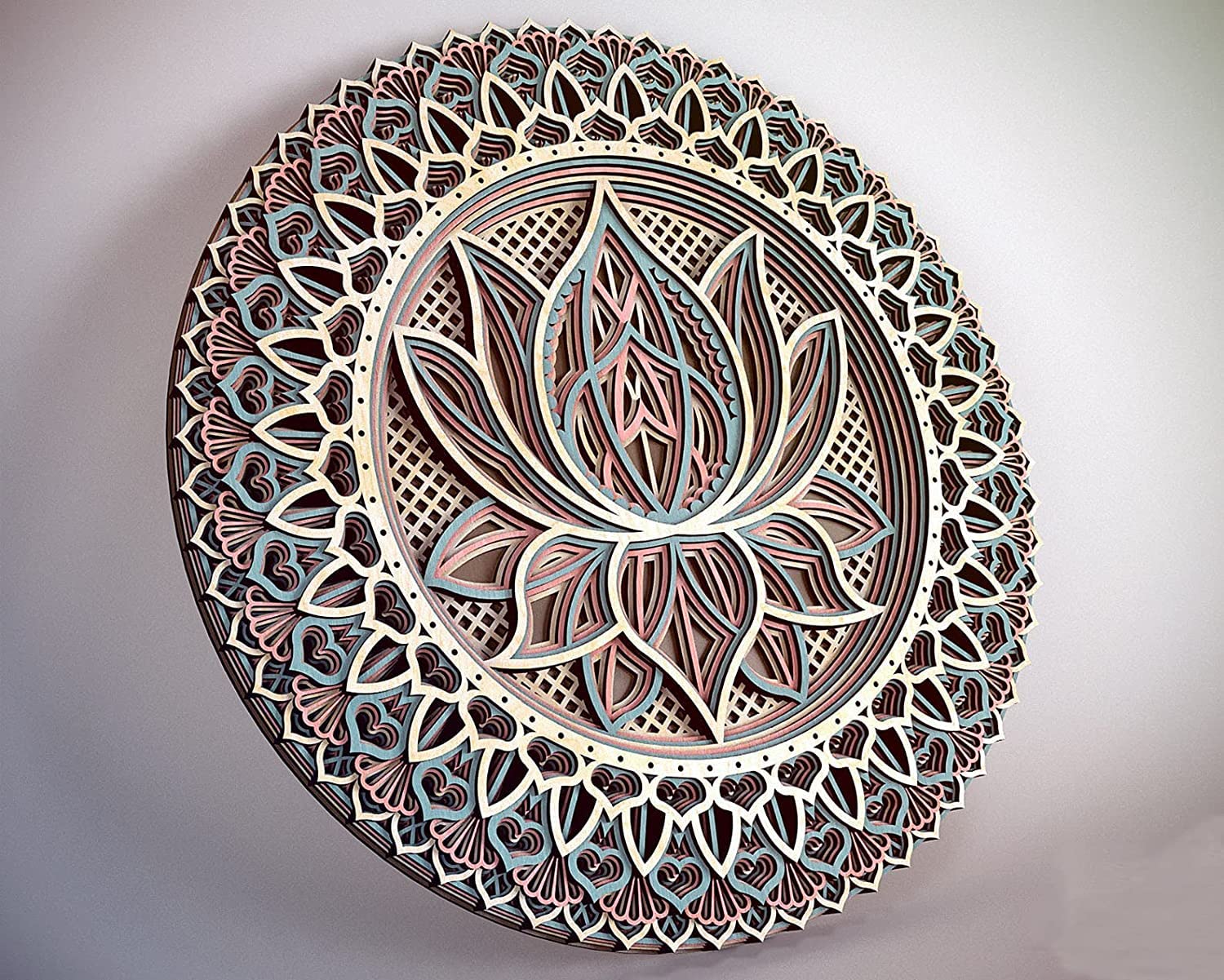 Avior Lotus Flower Mandala Wooden Wall Art - 20x20 Inches Handcrafted Yoga Decor, Bohemian Home & Office Wall Hanging for Meditation Spaces, Living Rooms, and Housewarming Gifts (50x50cm Natural Wood Layered Decor)