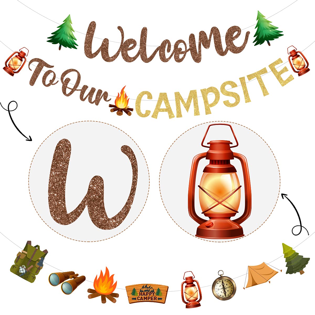 Camping Party Decorations - Welcome to Our Campsite Banner & Camper Garland for Outdoor Adventures, Lumberjack Birthday, Baby Shower | Perfect for Backyard Camping, RV Trips & Themed Parties