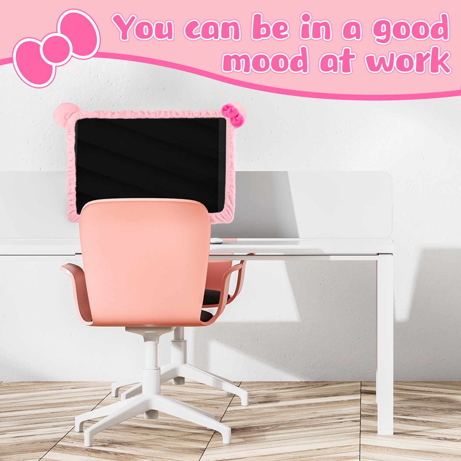 20''-29'' Kawaii Cat Ear Furry Pink Monitor Cover - Dust Protector for Computer, Laptop, TV, LCD Screen, Tablet - Cute Home & Office Decoration