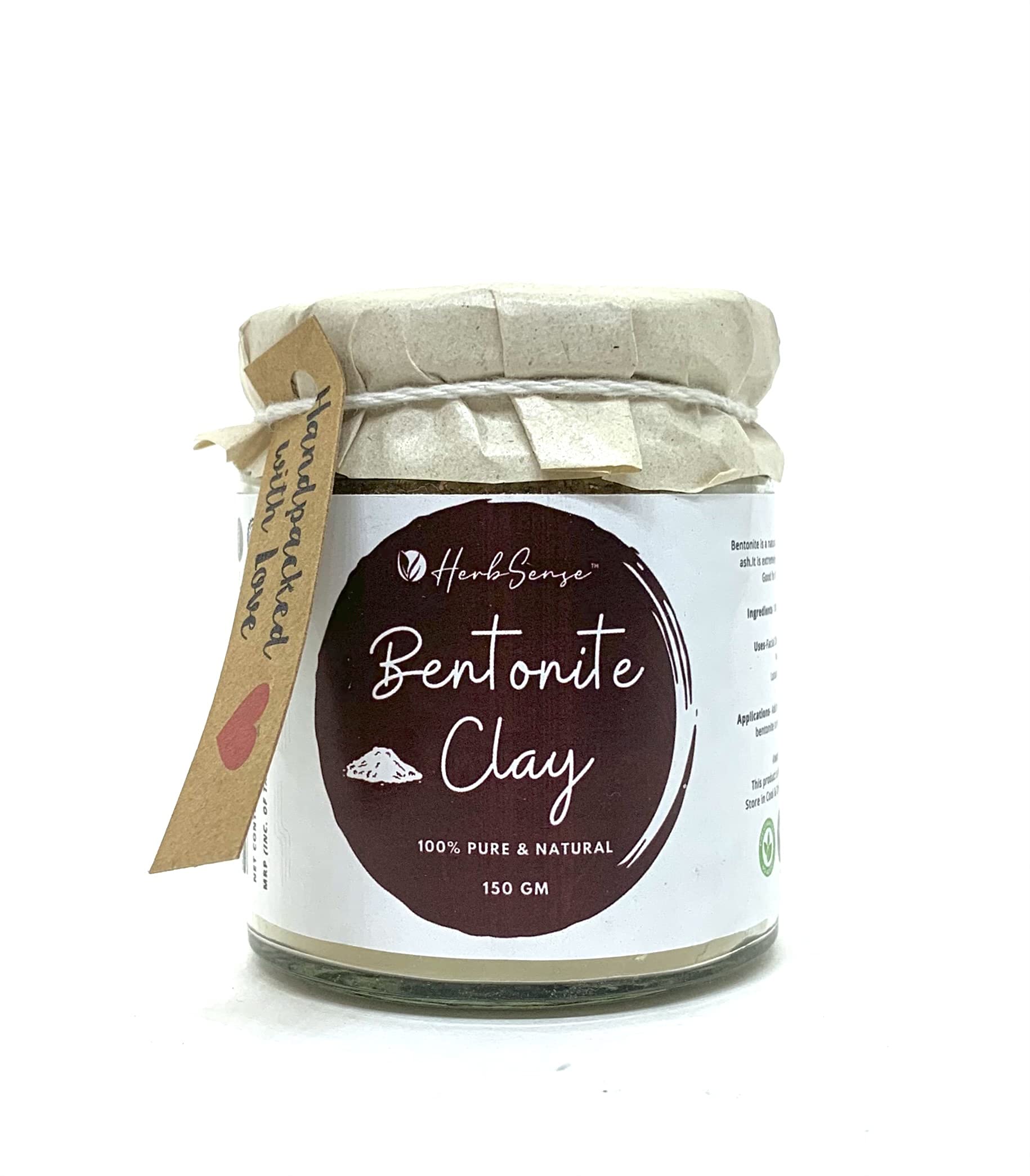 **Herbsense Bentonite Clay Mask - 150g Glass Jar, Oil Control, Anti-Acne, Detoxifying & Purifying for Skin & Hair | Deep Cleansing, Pore Minimizing, Natural Skincare & Hair Treatment for Daily Use**