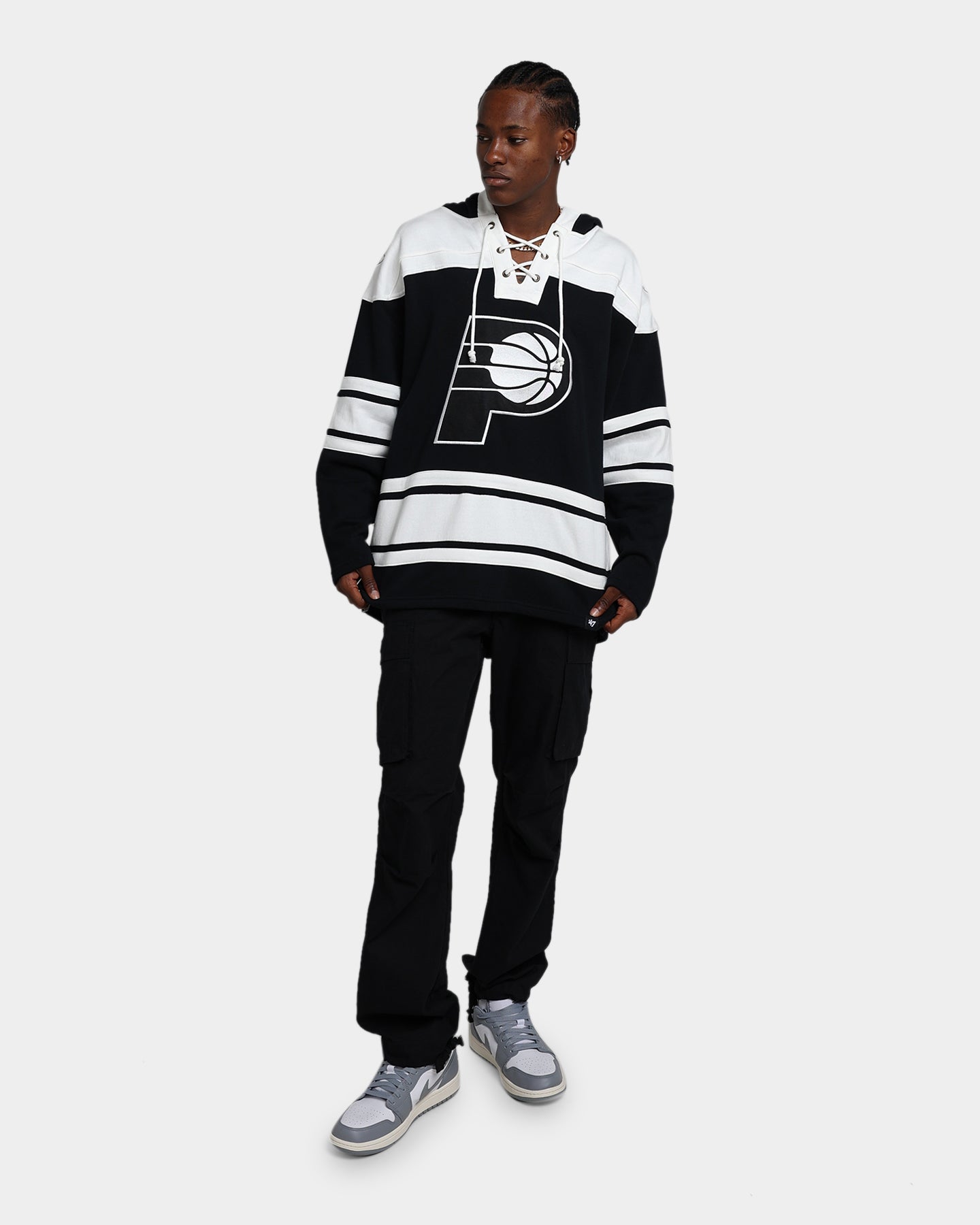 47 Brand Indiana Pacers Superior Lacer Hoodie - Men's NBA Basketball Team Pullover Sweatshirt - Jet Black - Perfect for Game Day & Casual Wear