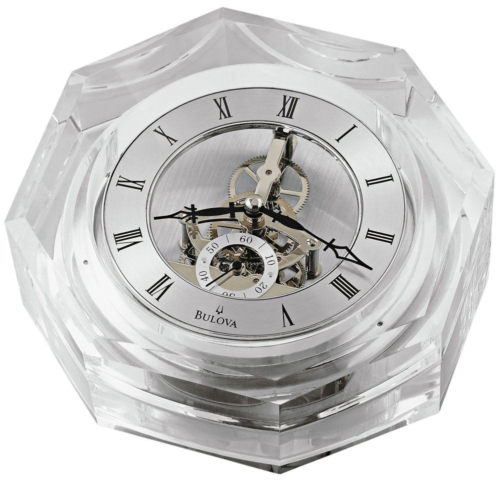 Bulova Centuro Octagonal Crystal Desk Clock - Vintage Style Table Clock with Clear Glass Display - Perfect for Office, Home Decor, and Gift Giving