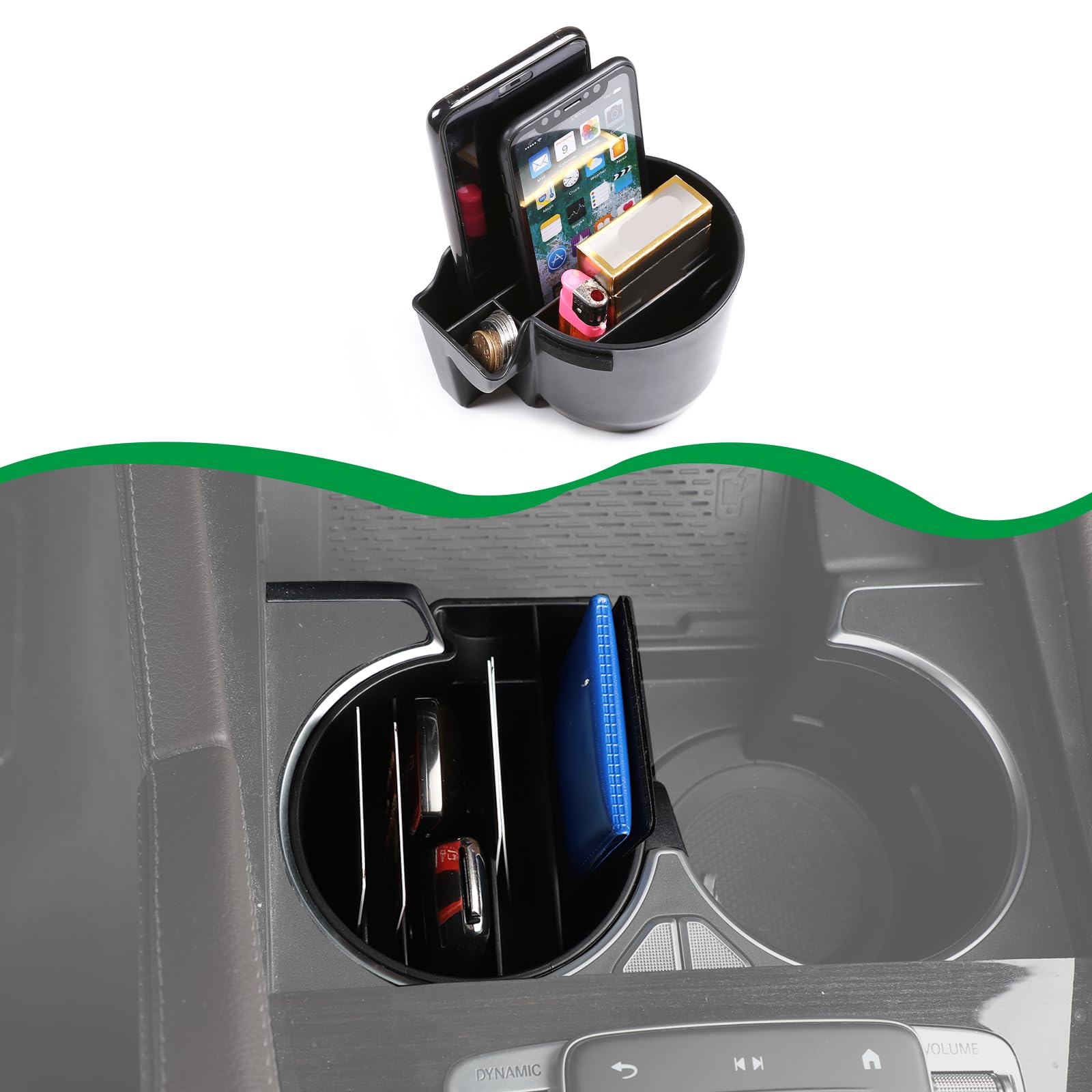 Mercedes Benz GLE Class 350 400 2020 Center Console Cup Holder Organizer - Black ABS Plastic Storage Tray for Car Accessories | Perfect for Drinks, Phones & Small Items While Driving