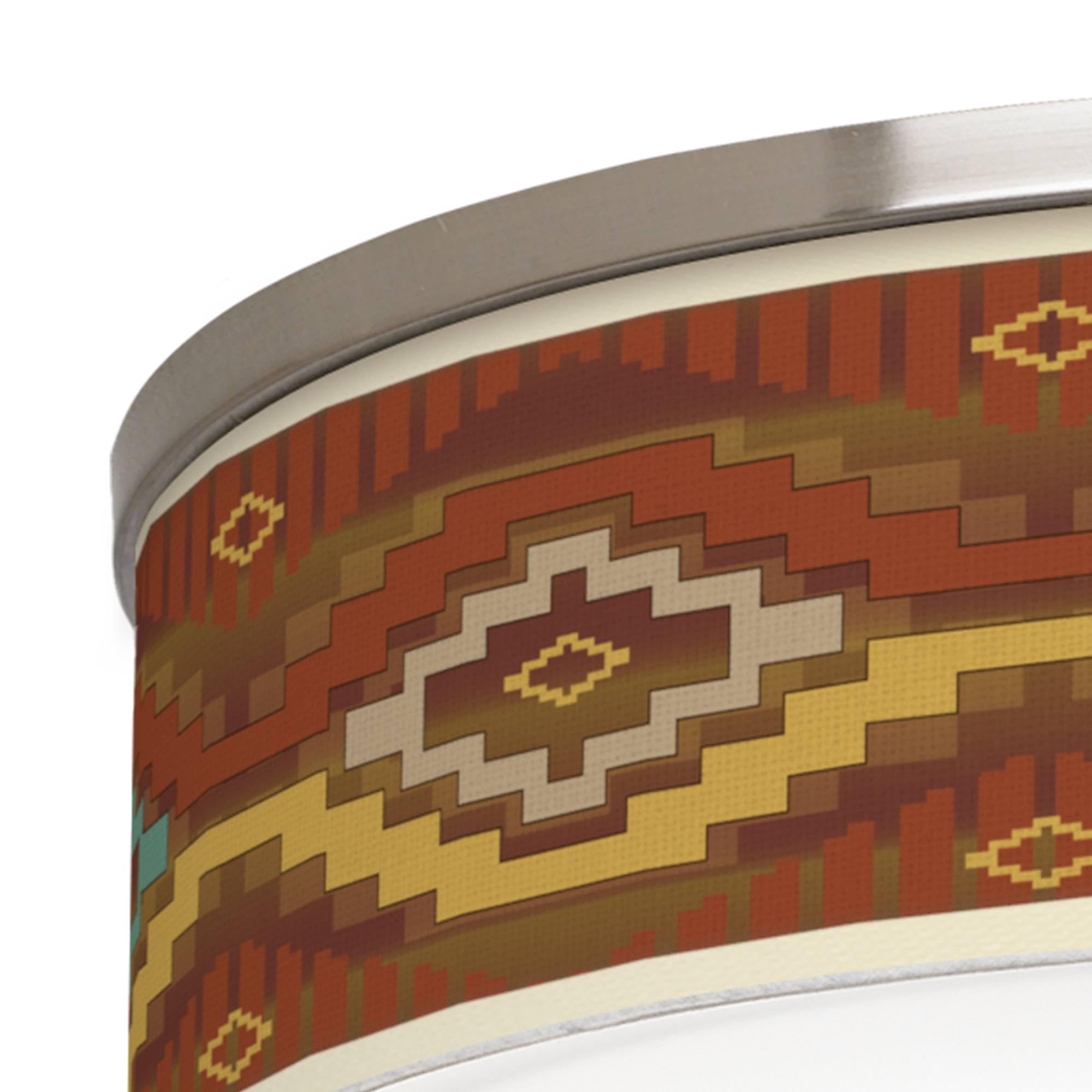 Southwest Sienna Giclee Nickel 20.25-Inch Wide Ceiling Light Fixture with Printed Shade - Perfect for Living Room, Bedroom & Southwestern Style Home Decor