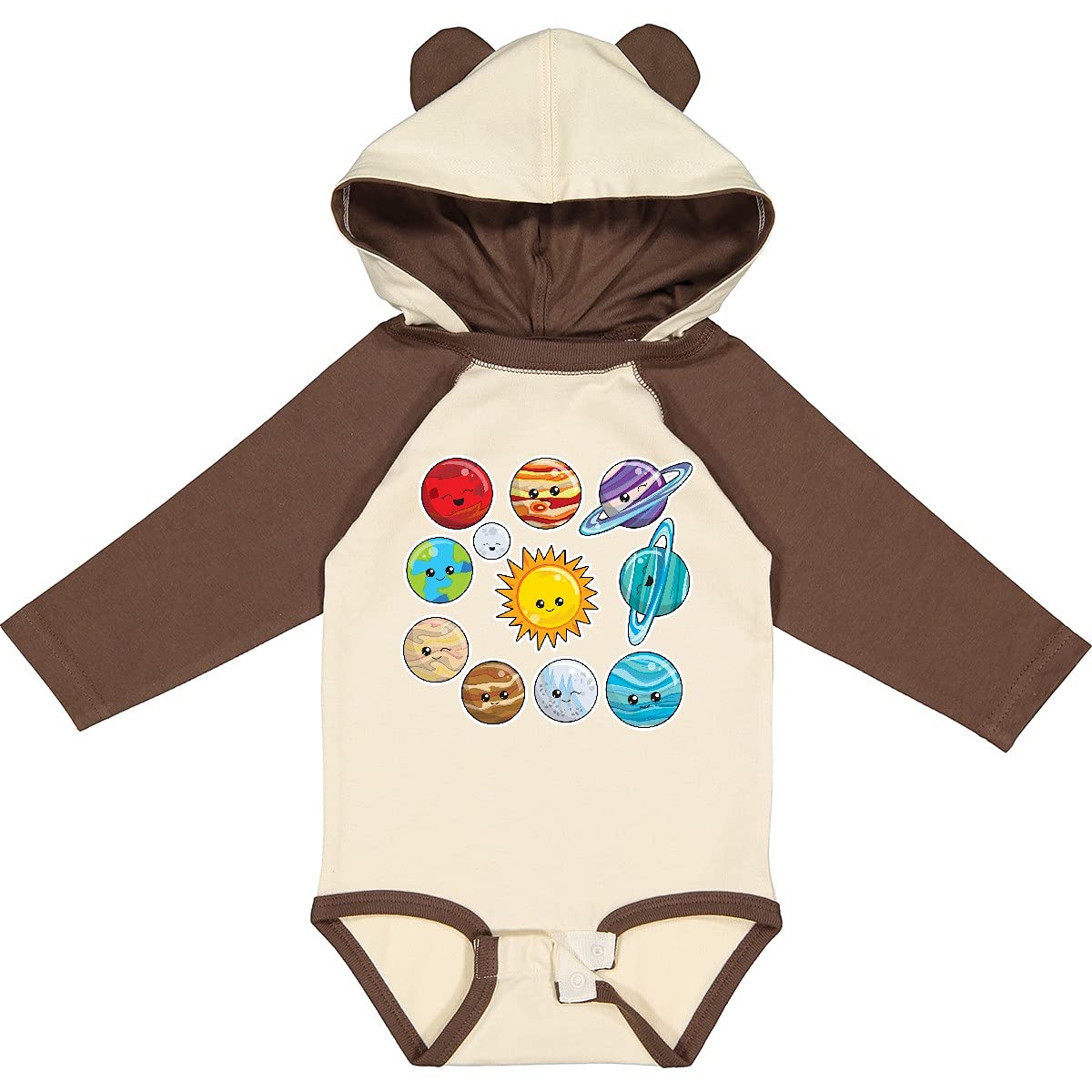 Inktastic Happy Sun Moon and Planets Baby Long Sleeve Bodysuit - Cute Astronaut Space Theme Outfit for Newborns & Infants - Perfect for Nursery, Photoshoots & Space-Themed Parties