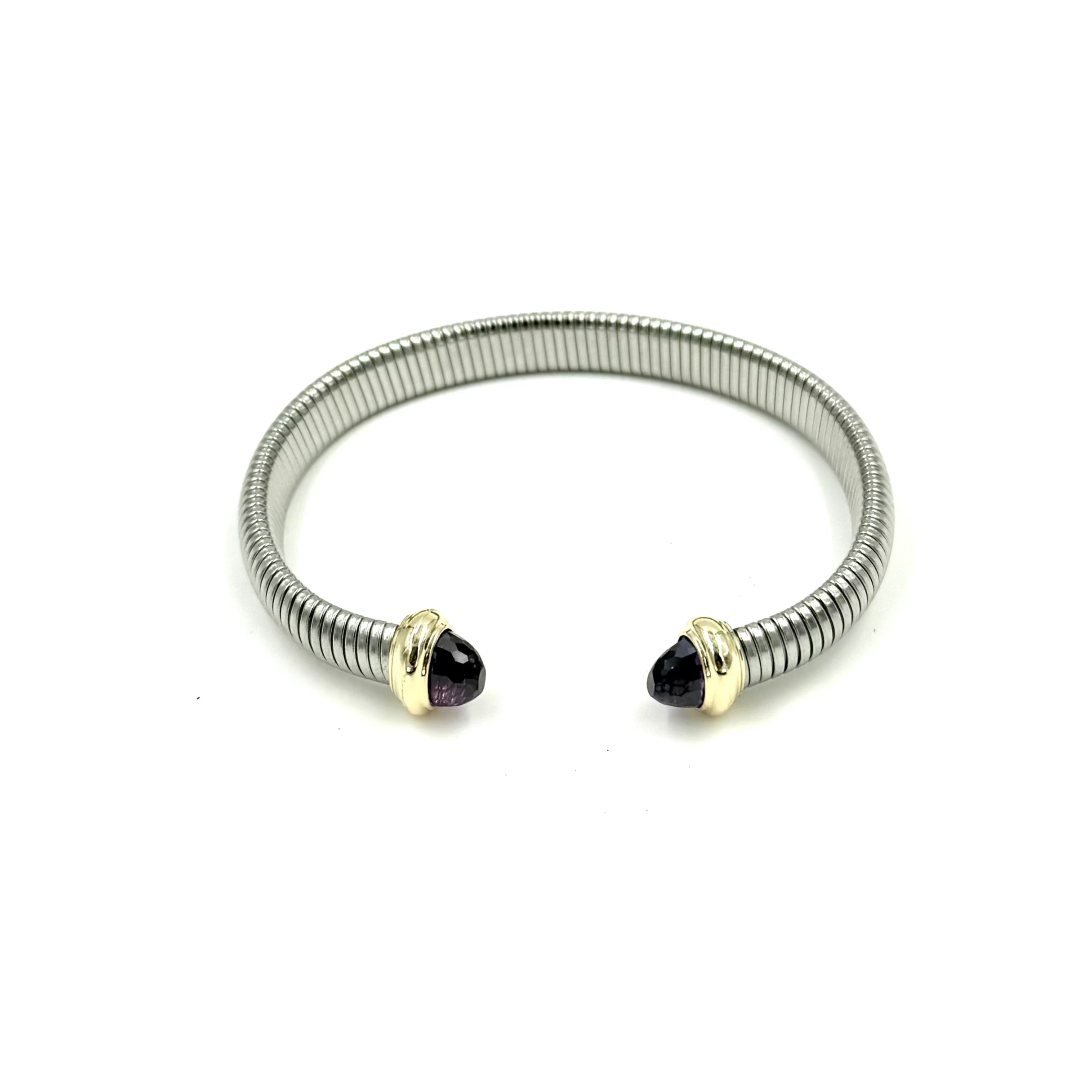 Ashley Gold Stainless Steel Open-End CZ Bangle Bracelet for Women - Fashion Jewelry Gift for Birthday, Anniversary & Special Occasions