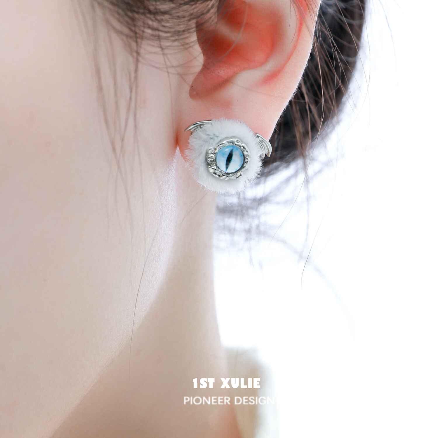 Little Demon Fluffy S925 Sterling Silver Demon Earrings - Gothic Punk Ear Clips for Women - Perfect for Halloween, Cosplay & Alternative Fashion