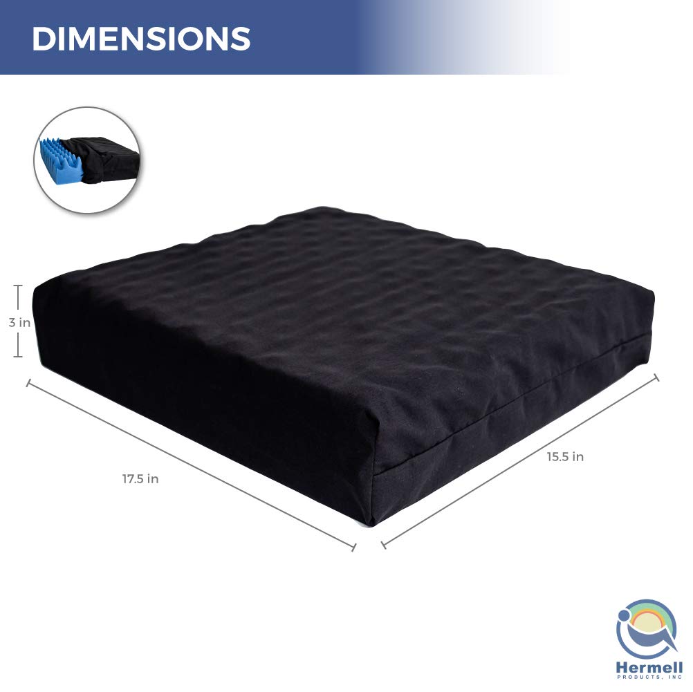 Hermell Products Egg Crate Foam Wheelchair Cushion - 3 Inches Thick, Black Cover - Pressure Relief & Comfort Support for Elderly, Disabled & Post-Surgery Recovery - Home & Hospital Use