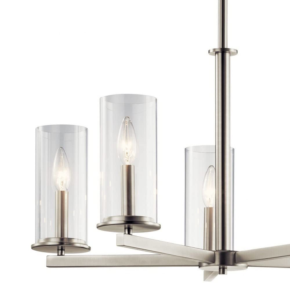5-Light Modern Minimalist Chandelier with Clear Glass Shades - Black Finish for Dining Room, Living Room, or Bedroom Lighting