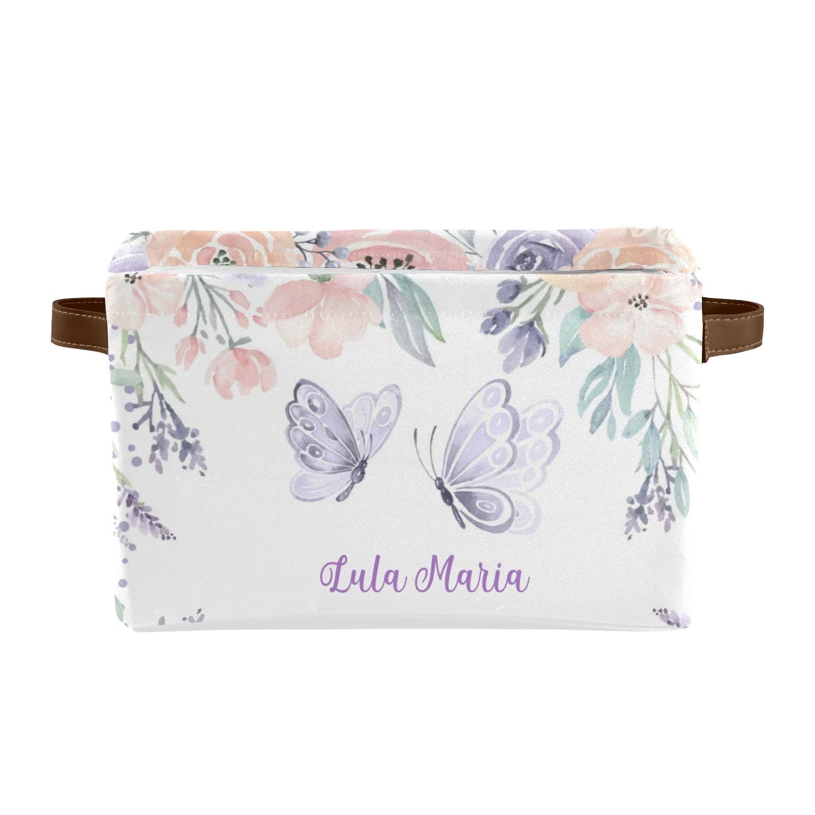 Personalized Purple Butterfly Floral Storage Bins - 4 Pack Durable Cubic Organizer Baskets with Handles for Shelves, Wardrobe, Nursery & Toy Storage | Perfect for Home Organization, Kids Room Decor and Closet Storage Solutions