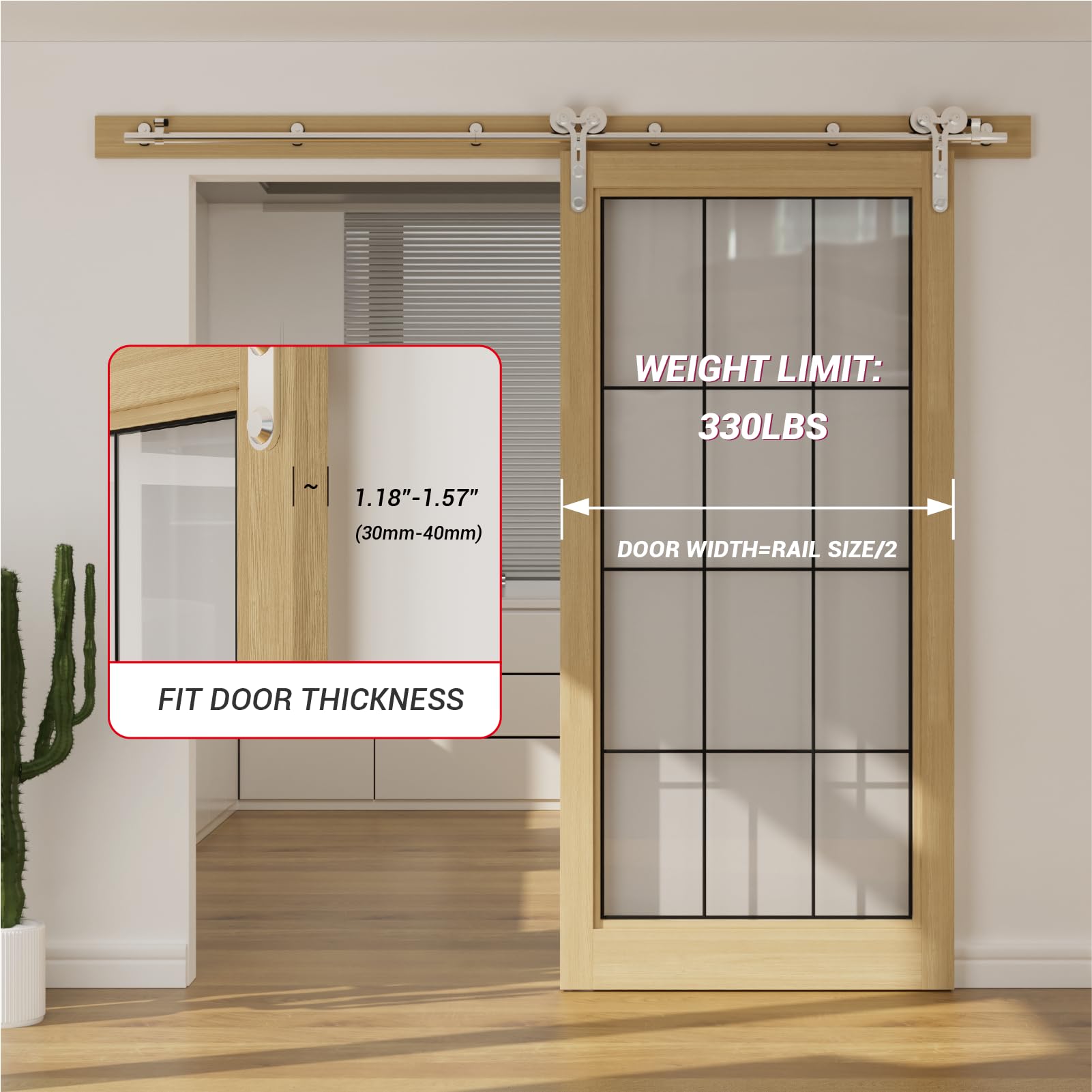 6FT Sliding Barn Door Hardware Kit - Stainless Steel Track for Single Door (36