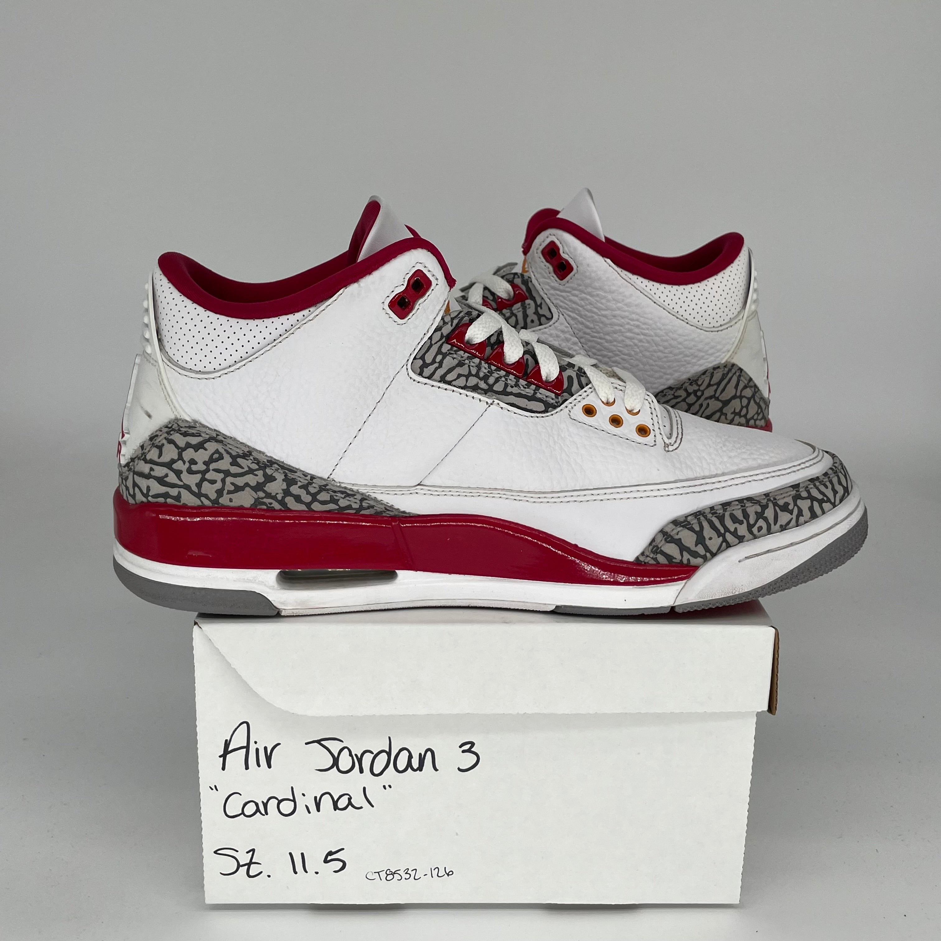 AIR JORDAN 3 CARDINAL Men's Basketball Shoes Size 11.5 - Style CT8532-126 | Retro Sneakers for Casual Wear & Street Fashion
