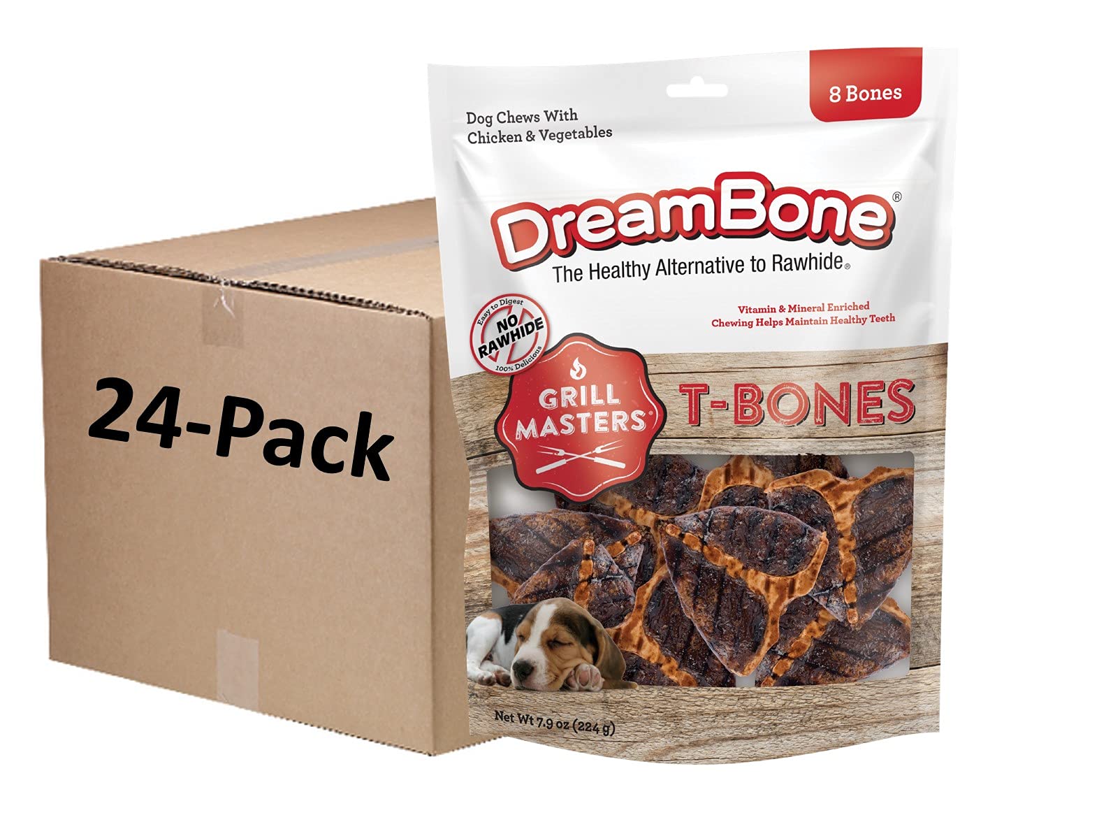 **DreamBone Grill Masters T-Bones Small Dog Chews - Rawhide-Free, 24 Packs (8 Count Each) - Long-Lasting Dental Treats for Small Breeds - Perfect for Training, Teething & Playtime**