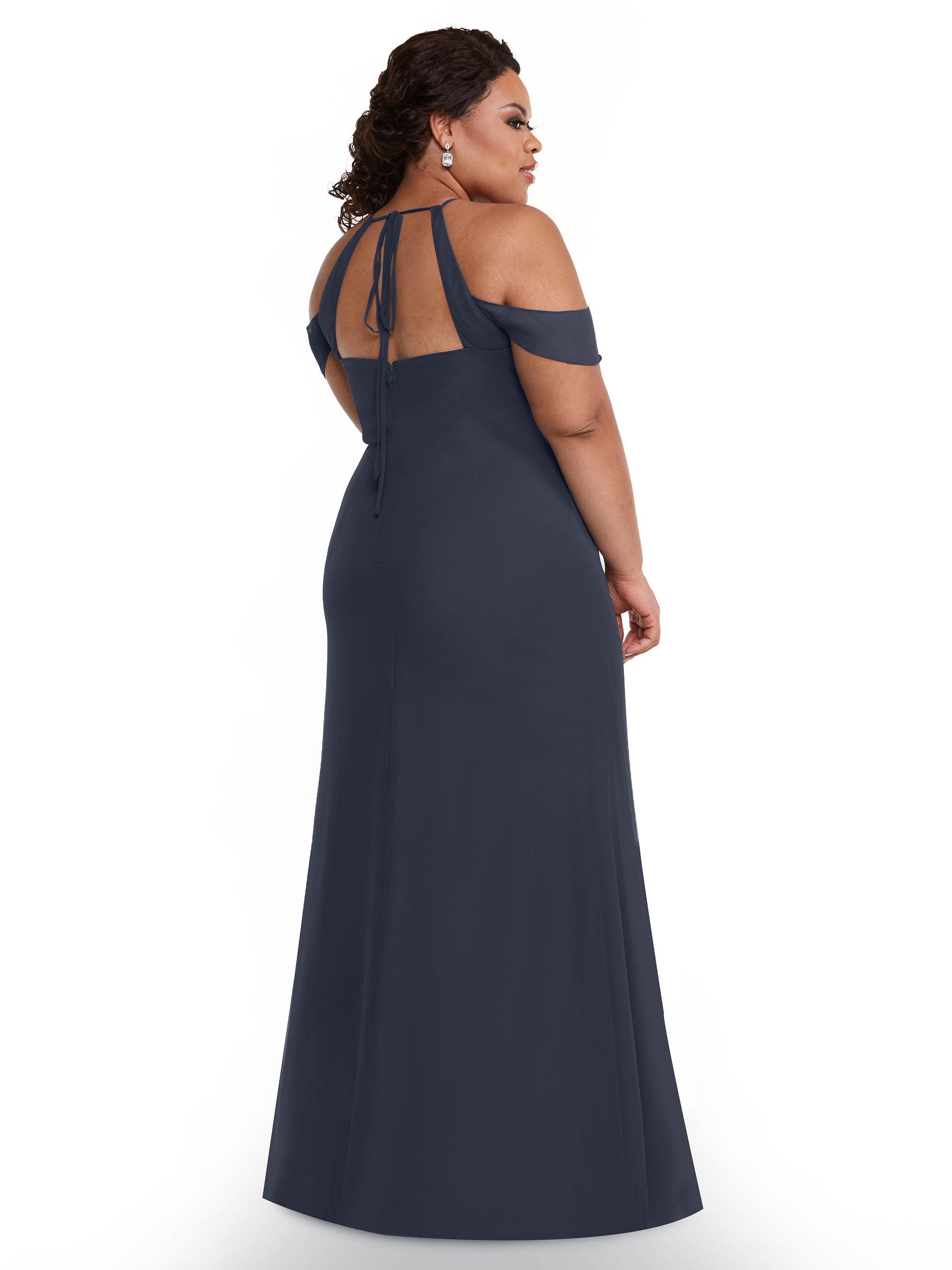 Elegant Off The Shoulder Chiffon Bridesmaid Dress with Halter Neckline - Perfect for Weddings, Formal Events & Special Occasions