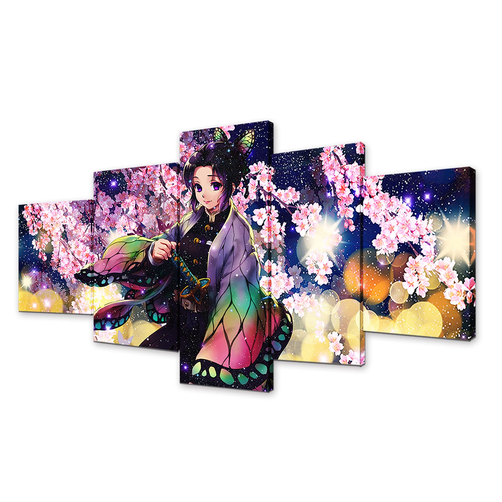 Anime Demon Slayer Poster - Shinobu Kocho Canvas Wall Art Set of 5 HD Prints with Frame, Japanese Manga Painting for Home Decor, Bedroom & Office, Perfect Gift for Anime Fans & Boys (HDR-5P)