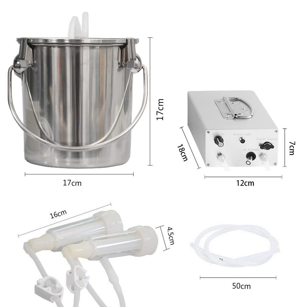 3L Electric Goat Milking Machine - Automatic Rechargeable Battery Powered Vacuum Pump with 2 Stainless Steel Teat Cups & Bucket - Portable Dairy Equipment for Small Farms, Homesteads, and Goat Owners (Battery Operated) - Perfect for Daily Milking, Farm Use, and Livestock Care