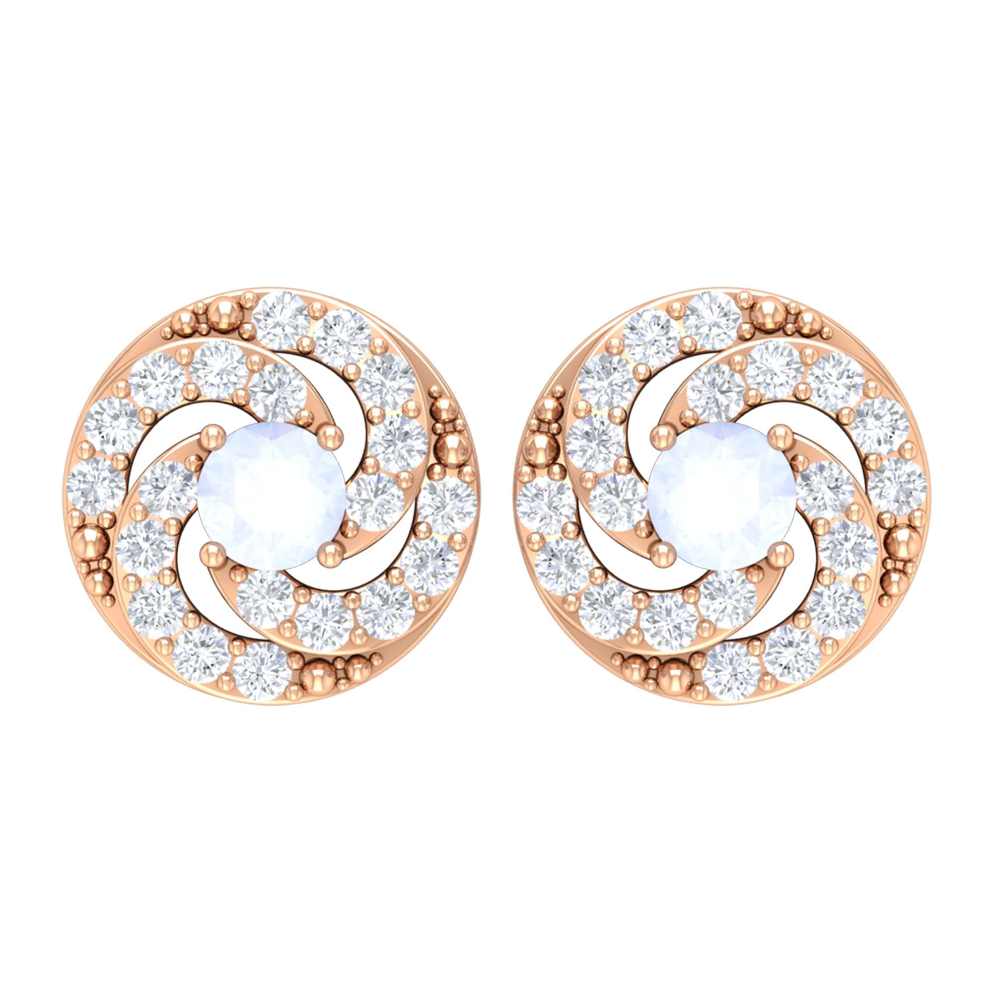 1/4 CT Moonstone and Diamond Stud Earrings - 14K Solid Gold Swirl Stud Earrings for Women, June Birthstone Jewelry - Perfect for Birthdays, Anniversaries & Special Occasions