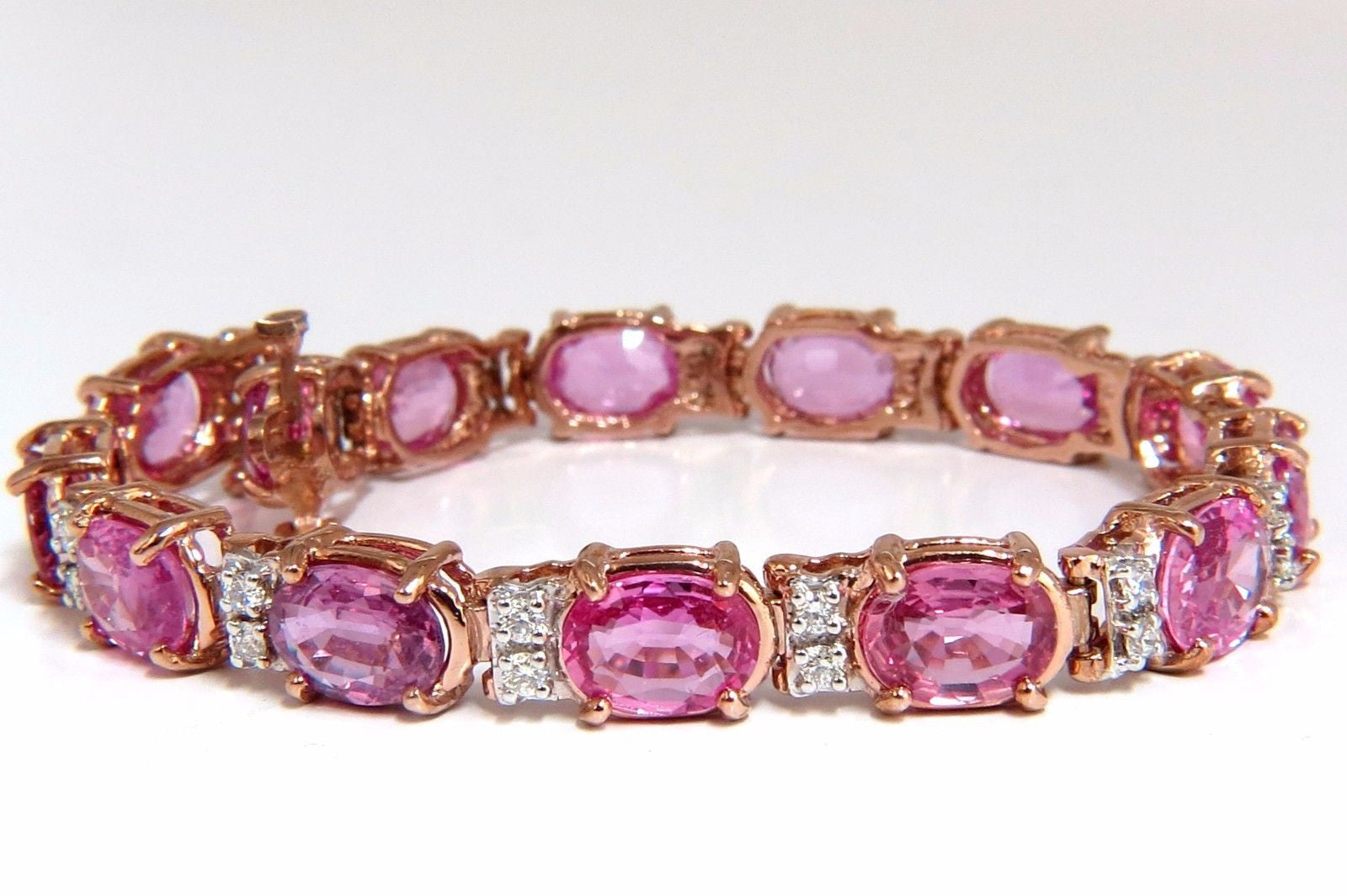 22.46ct Natural Vivid Pink Sapphire & Diamond Bracelet in 14K Gold | VS Clarity | Luxury Statement Jewelry for Weddings, Anniversaries & Special Occasions
