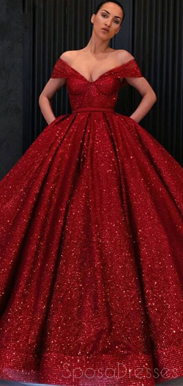 Sparkly Red Off-Shoulder Ball Gown Long Prom Evening Dress - Custom Sweet 16 Dresses for Women - Perfect for Prom Night, Homecoming, Quinceañera & Formal Events