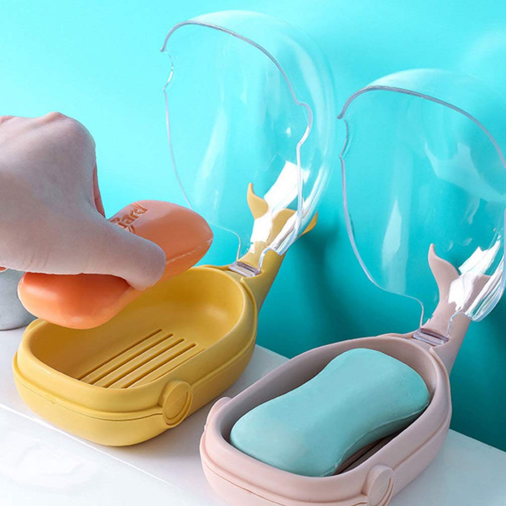 2-Pack Whale Shaped Soap Holder - Dustproof Bathroom Soap Tray with Drain Holes, Creative Cartoon Soap Storage Box for Shower, Sink, and Bathtub Organization