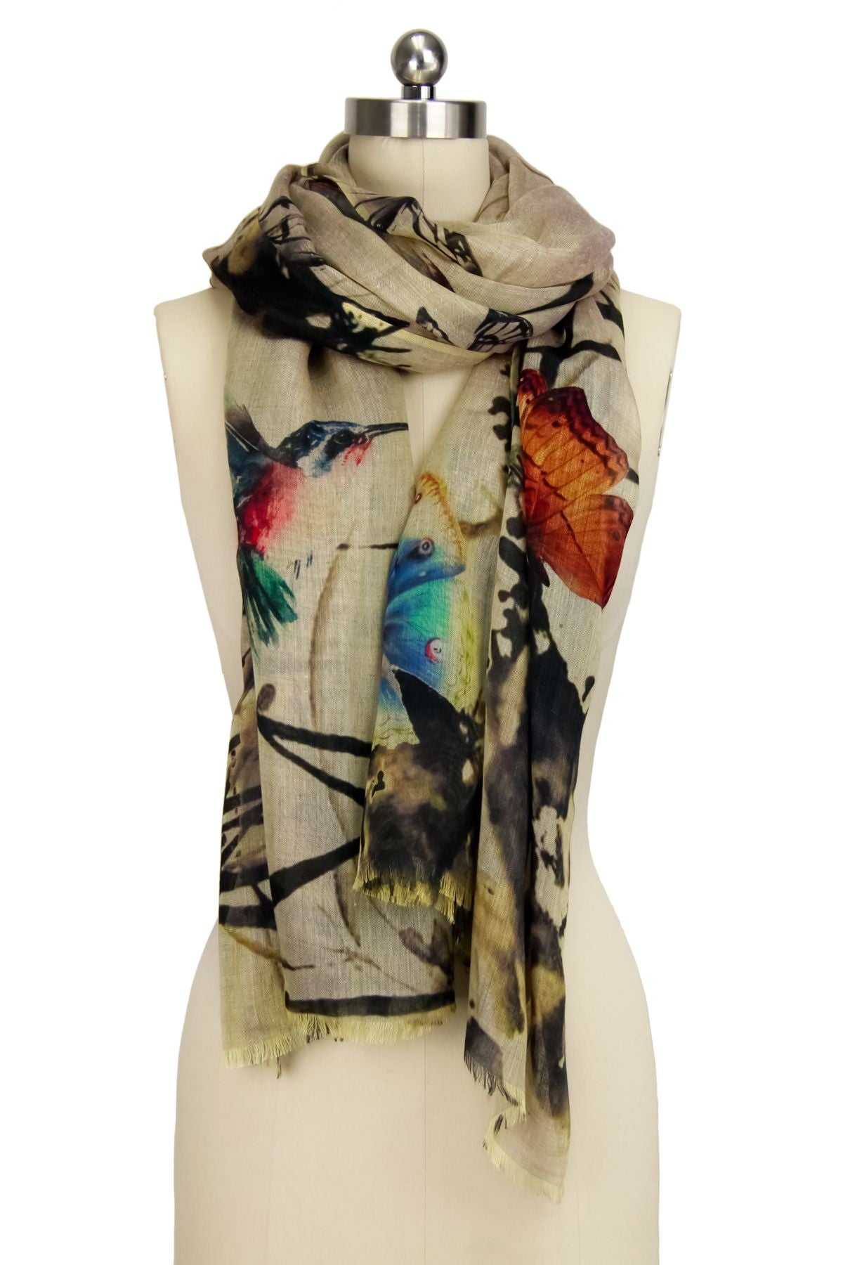 Butterfly Garden Scarf - Elegant Floral Print Fashion Scarf for Women - Perfect for Spring Outfits, Weddings & Special Occasions