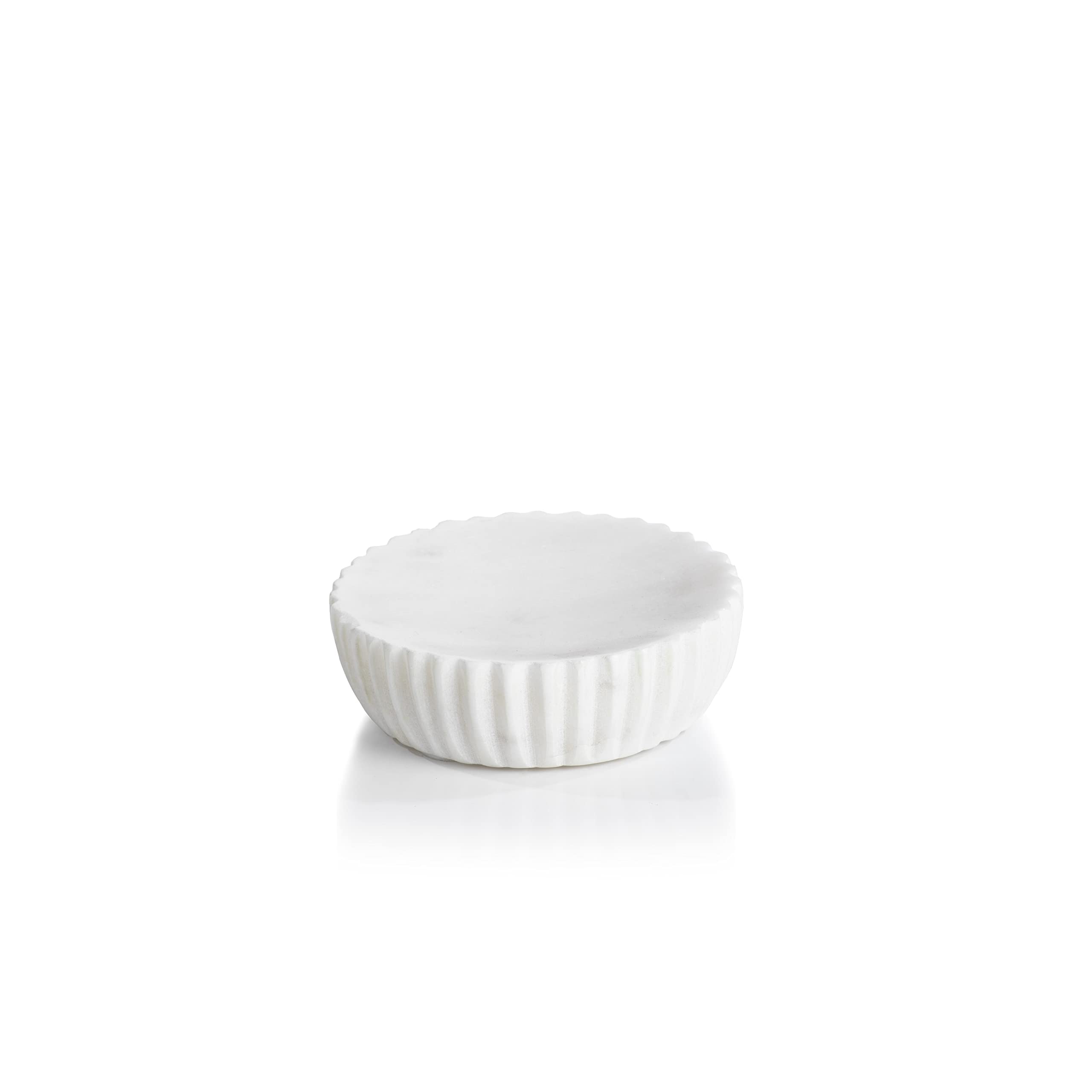 Zodax Mannara 5-Inch Marble Soap Dish - Elegant White & Gold Bathroom Organizer for Luxury Spa, Hotel, or Home Decor