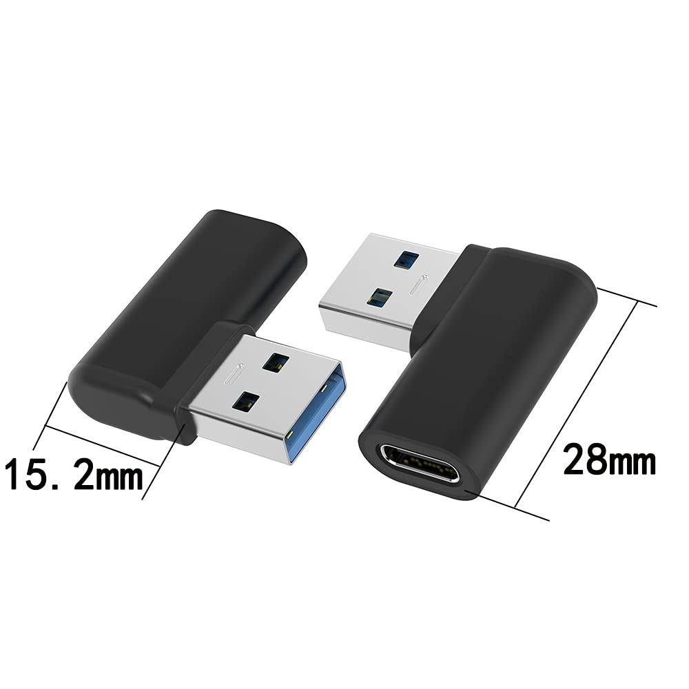 90 Degree USB C to USB A Adapter (2-Pack) - Right Angle USB 3.0 Type C Female to Male Converter for Fast Charging & Data Sync - Compatible with Laptops, Phones, Hubs & USB C Cables