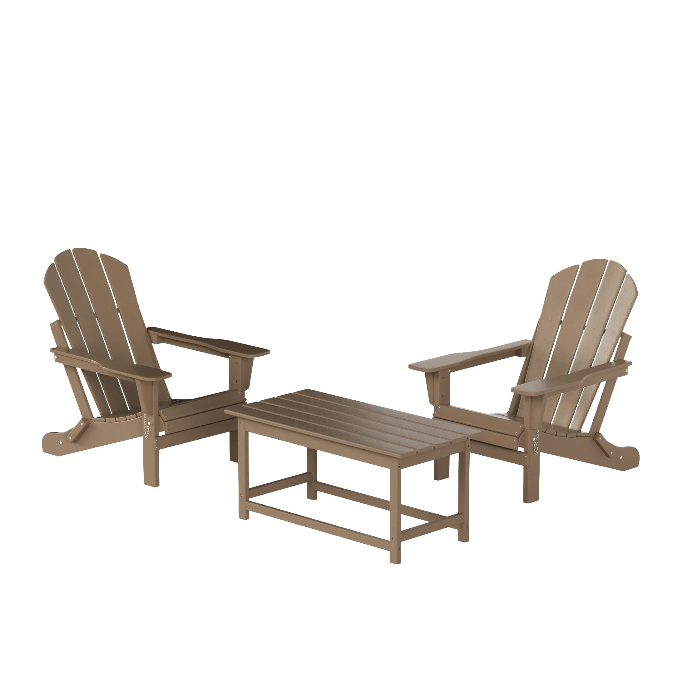 WestinTrends Malibu 3-Piece All-Weather Outdoor Patio Furniture Set - 2 Plastic Adirondack Chairs & Coffee Table for Porch, Lawn, Backyard - Weathered Wood Finish - Perfect for Relaxing, Entertaining & Outdoor Dining