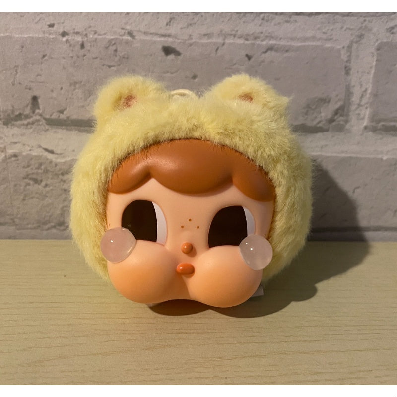 Crybaby Cringe Blob Vinyl Face Plush Pendant Keychain - Cute Yellow Teddy Bear Plushie for Backpacks, Bags & Gifts