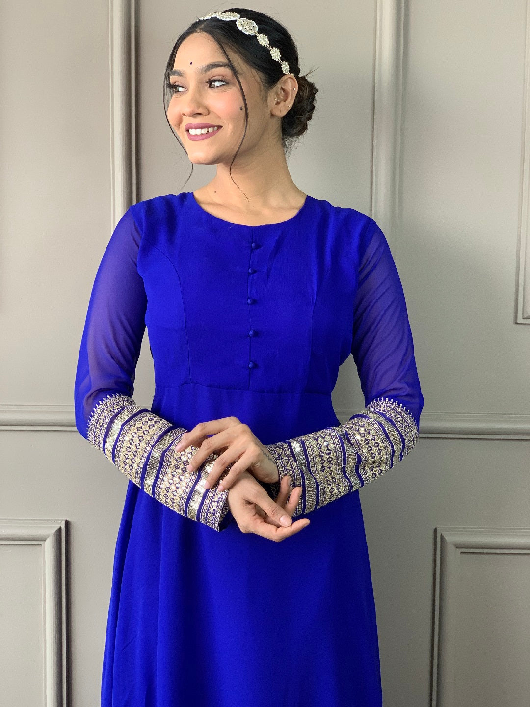 Elegant Blue Embroidered Anarkali Suit - Designer Ready-to-Wear Indian Party Dress for Weddings & Festive Occasions