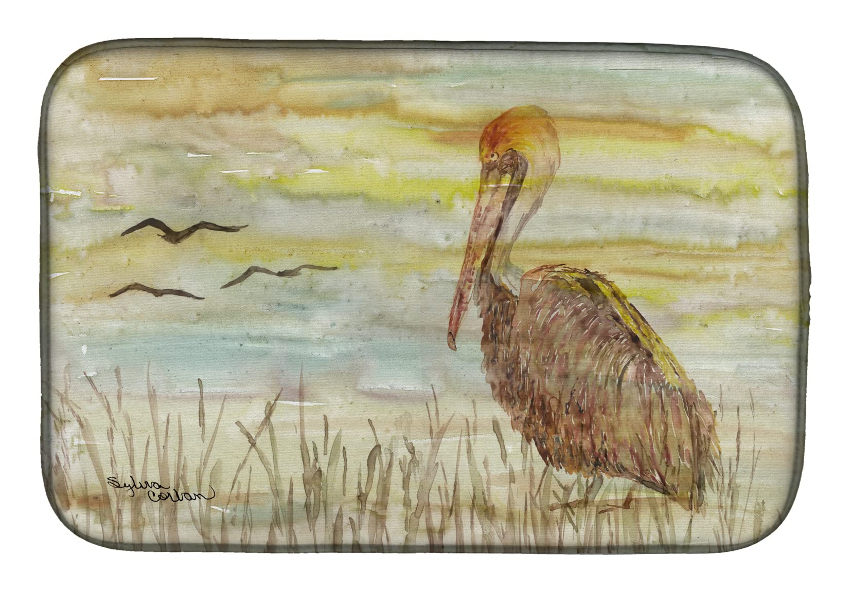 Brown Pelican Dish Drying Mat - Absorbent Kitchen Counter Mat (14x21