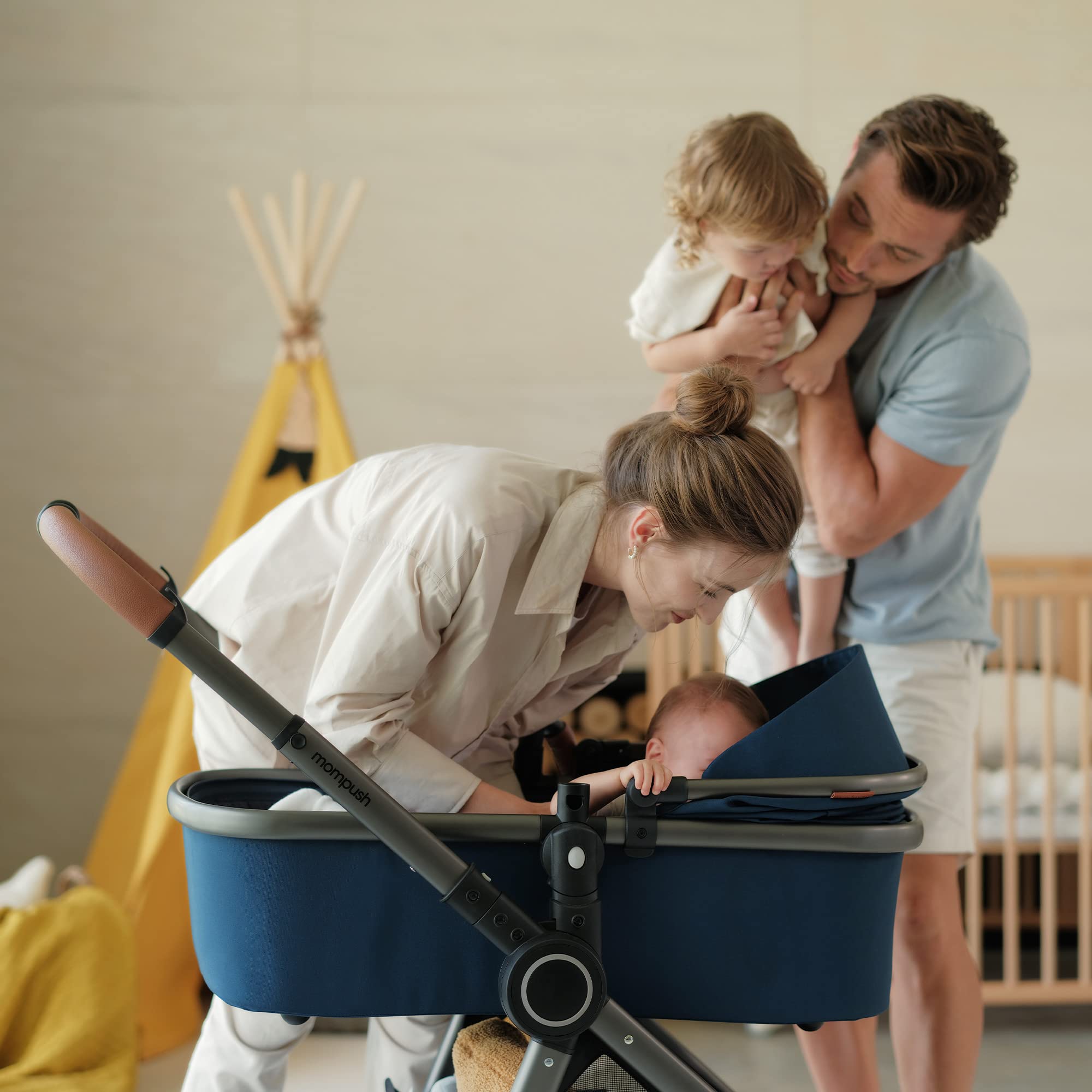Mompush Ultimate2 Bassinet for Newborns - Lightweight Stroller Accessory with Extended Sunhood & Optimal Comfort, 0-6 Months - Perfect for Travel, Walks, and Nursery Napping