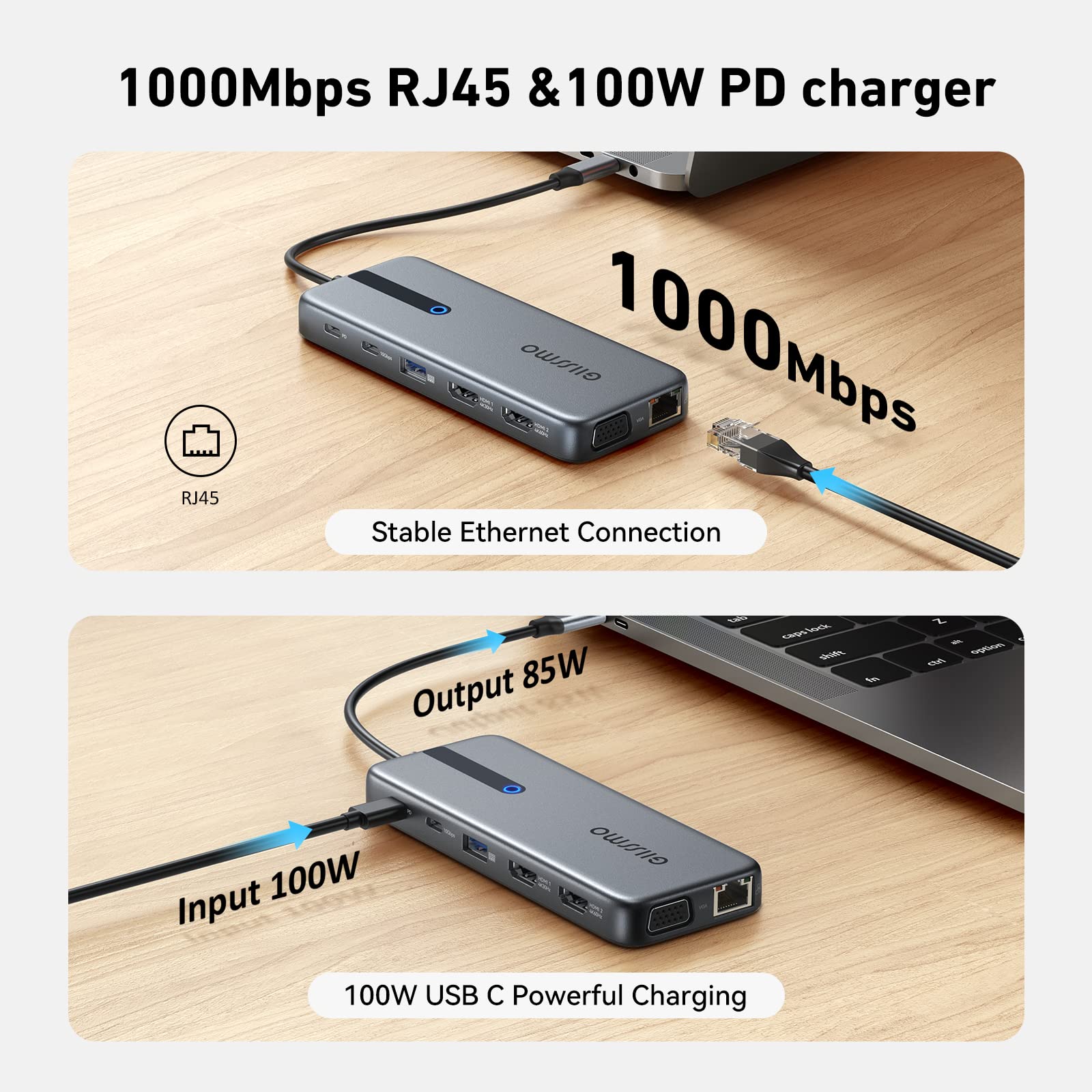 13-in-1 USB C Docking Station for Laptop - Dual/Triple Monitor Support with 2 HDMI, DP, 100W PD, 10Gbps USB 3.1, Ethernet, SD/TF Card Reader - Compatible with MacBook, Dell, HP, Lenovo - Perfect for Home Office, Gaming & Multi-Tasking