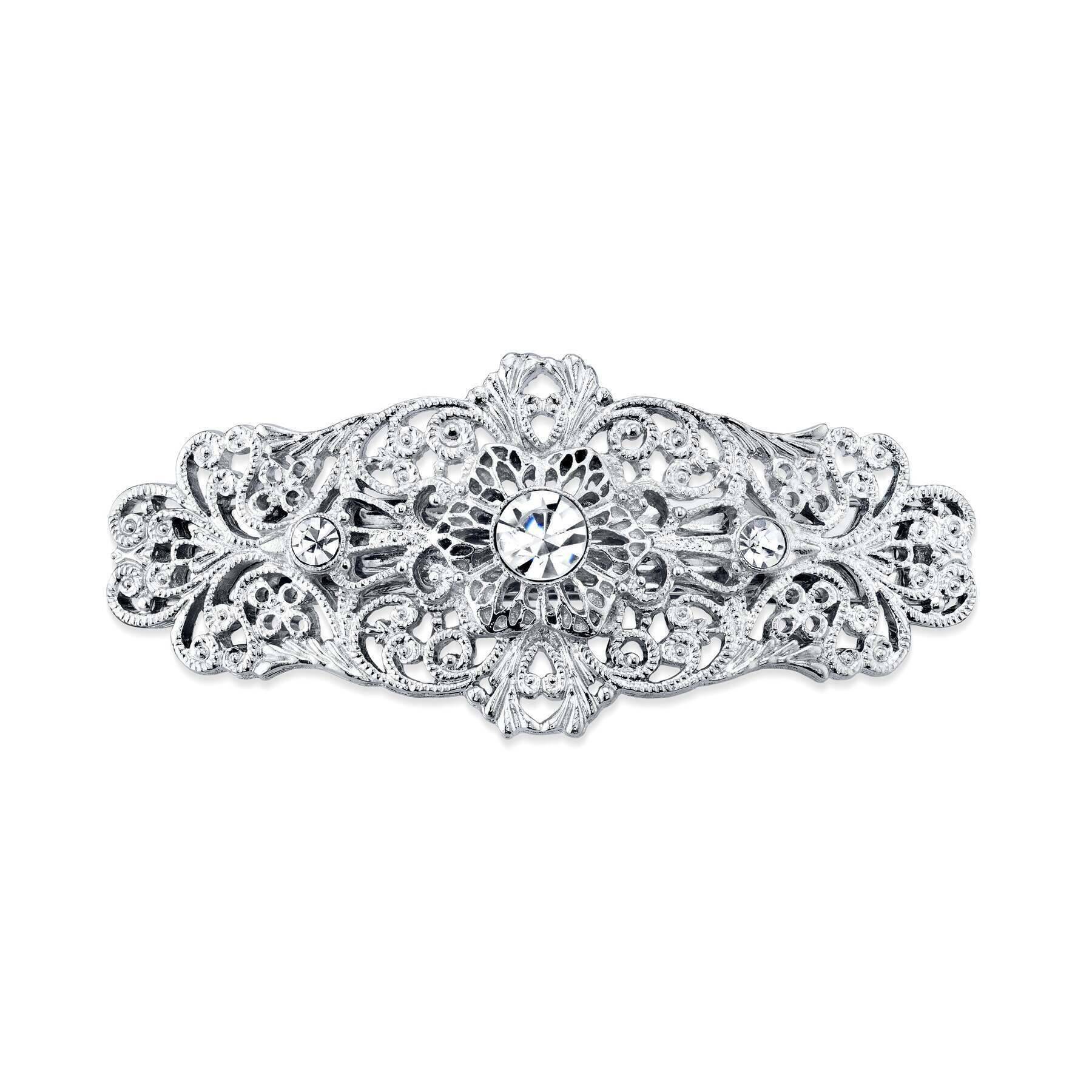 1928 Vintage Bridal Hair Barrette - Opulent Filigree Round Crystal Hair Clip for Weddings, Prom & Formal Events | Elegant Hair Accessory for Brides, Bridesmaids & Special Occasions