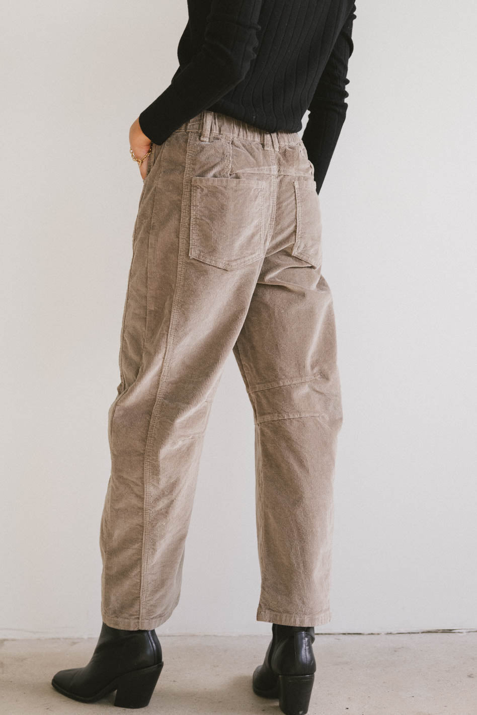 Lisette Women's Taupe Corduroy Barrel Jeans - High Waist Straight Leg Pants for Casual Wear & Office Outfits | Final Sale