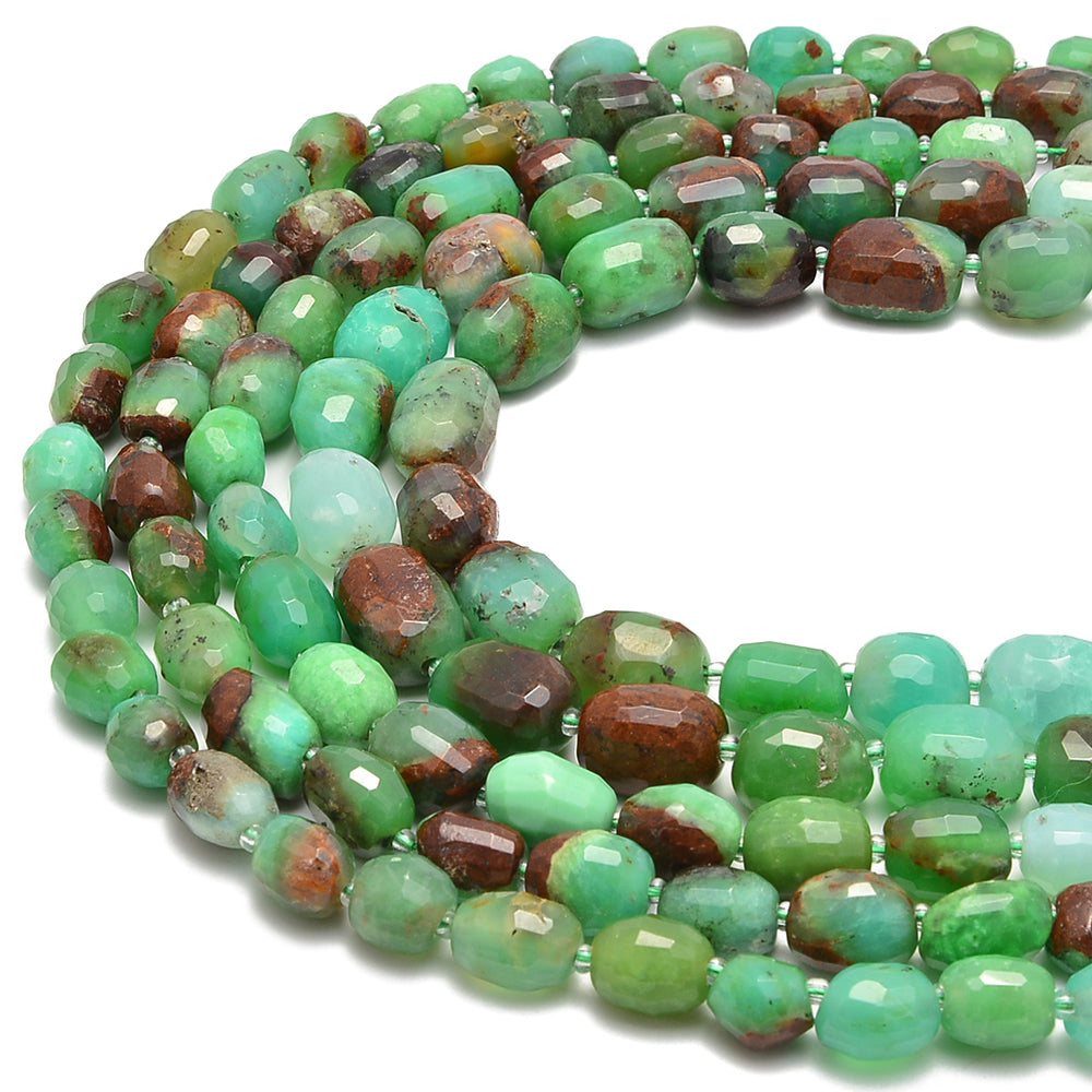 Natural Chrysoprase Faceted Nugget Beads - 10x15mm & 13x18mm Sizes - 15.5 Inch Strand - Perfect for Jewelry Making, Bracelets & Necklaces