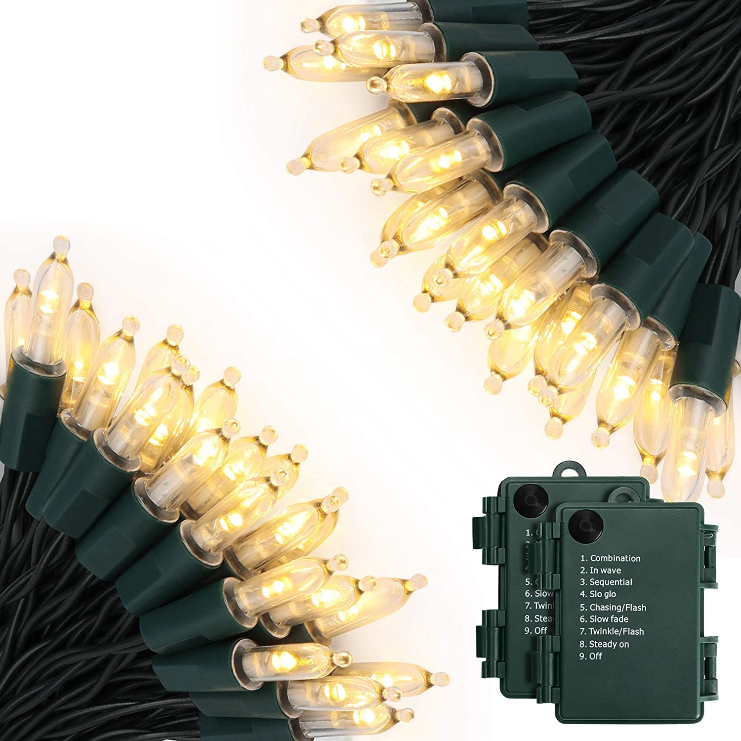 KOUQIYA 2 Pack 17ft 50 LED Battery Operated Christmas Lights - Waterproof Mini String Lights with Auto-Timer & 8 Modes (Warm White) - Perfect for Indoor/Outdoor Holiday Decor, Christmas Trees, Parties, and Home Accents