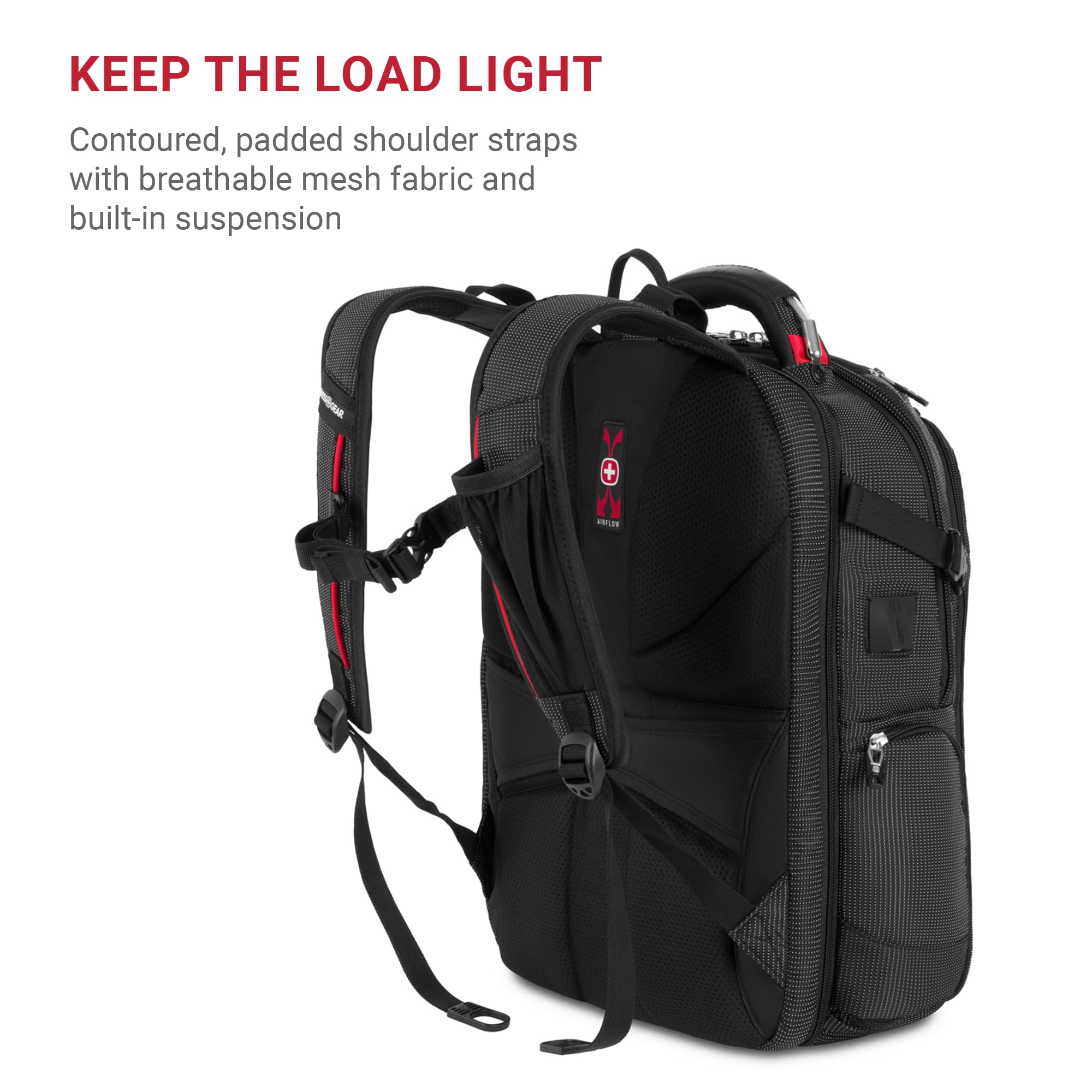 SwissGear Travel Tech Elite Large Laptop Backpack with USB Charging Port - Perfect for Business Travel, College & Commuting - Durable Black Dot Design (17 Inch)