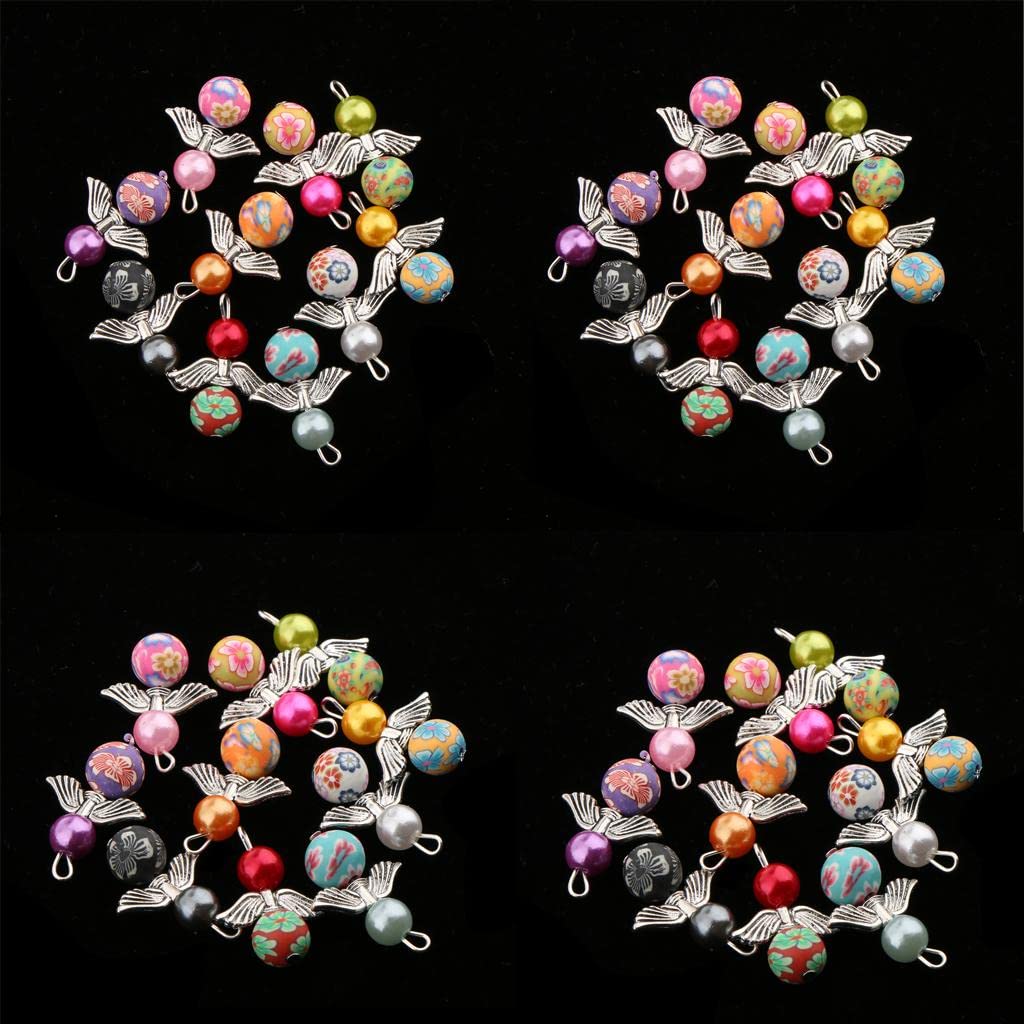 40PCS Handmade Fairy Angel Charms with Pearl Beads & Wings for DIY Jewelry Making - Perfect for Necklaces, Bracelets, Scrapbooking and Gift Decorations