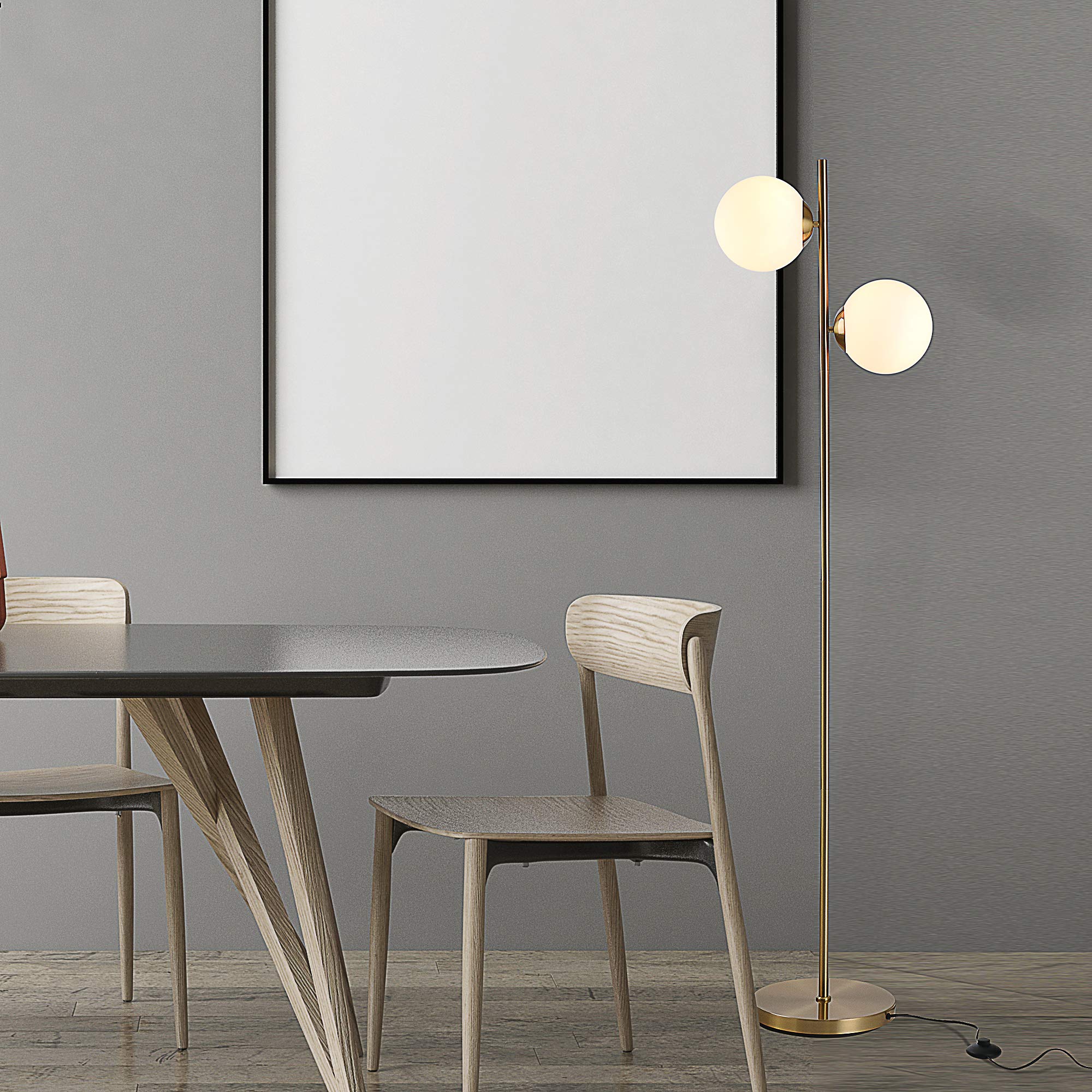 Modern White HOMCOM Floor Lamp with 2 Glass Shades - Portable Decorative Lighting for Living Room, Bedroom & Office