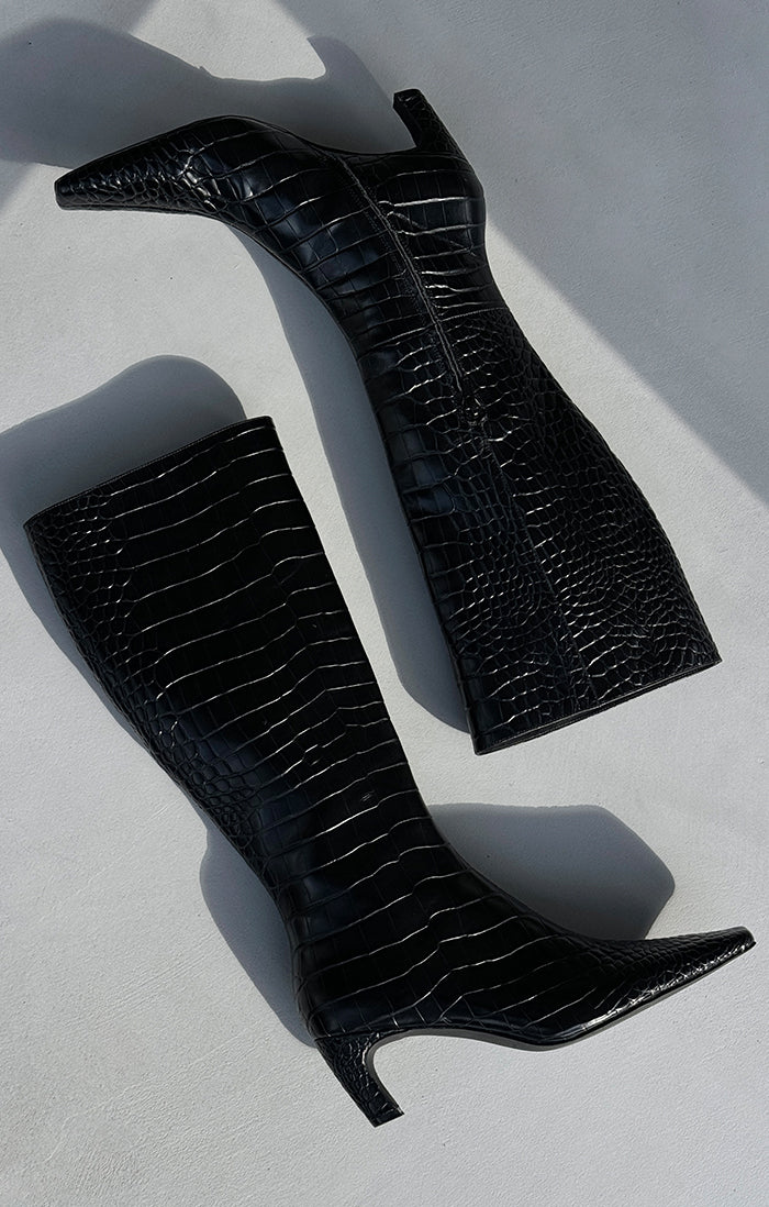 Asher Black Crocodile Leather Boots for Men - Stylish & Comfortable Ankle Boots for Casual Wear, Outdoor & Work